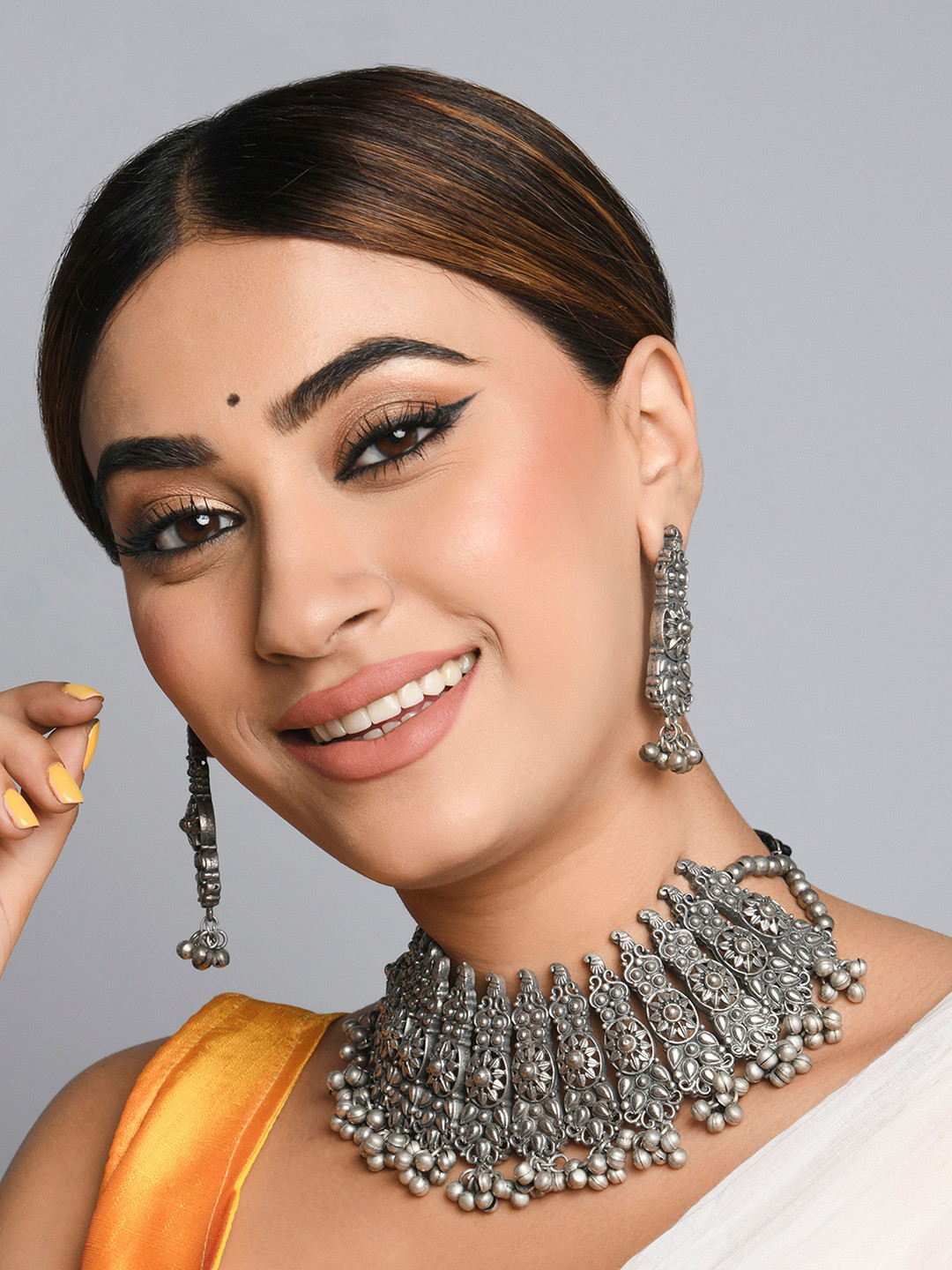 Fida Oxidised Silver-Plated Tribal Choker Jewellery Set