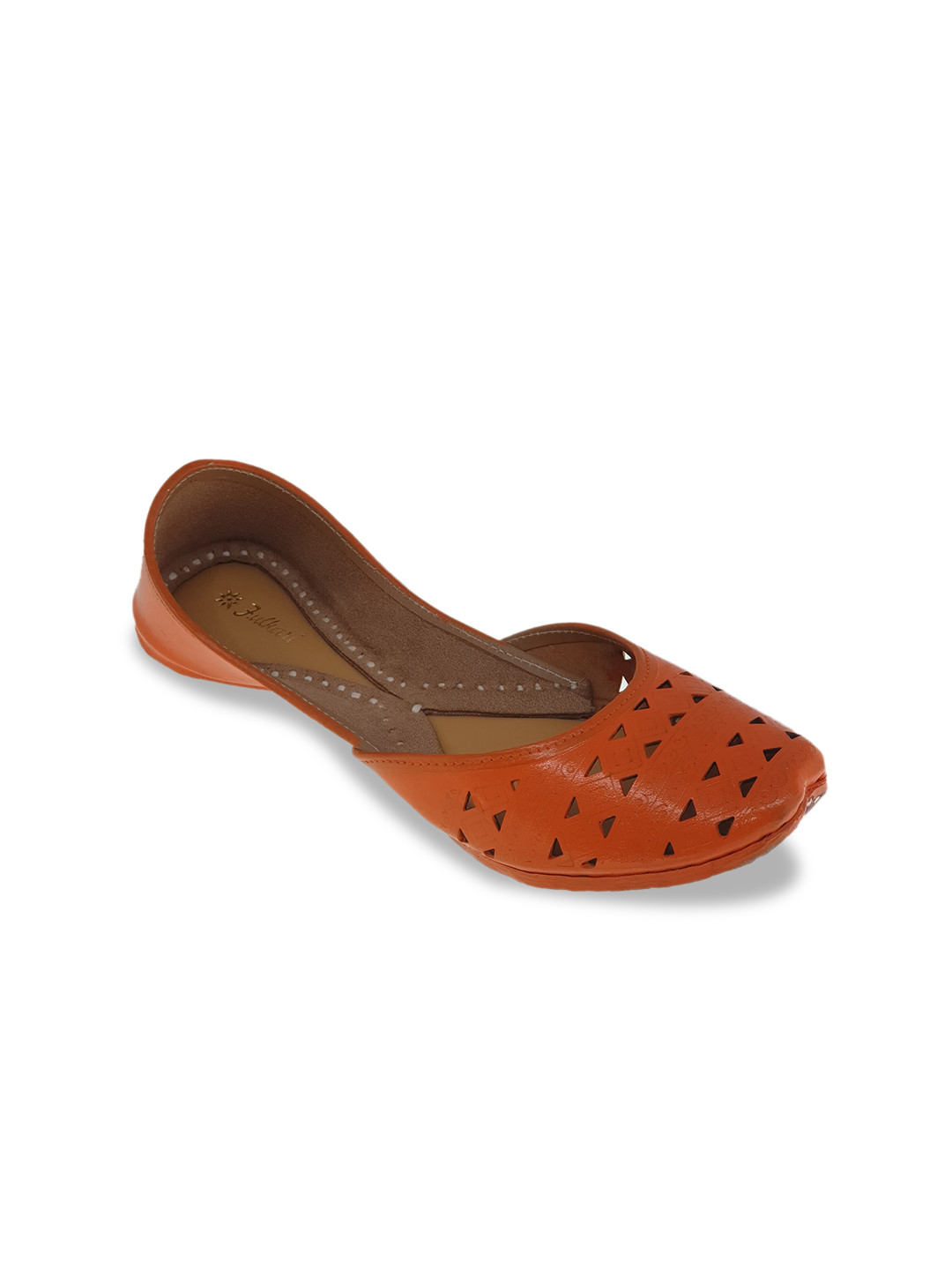 Fulkari Women Orange Mojaris with Laser Cuts