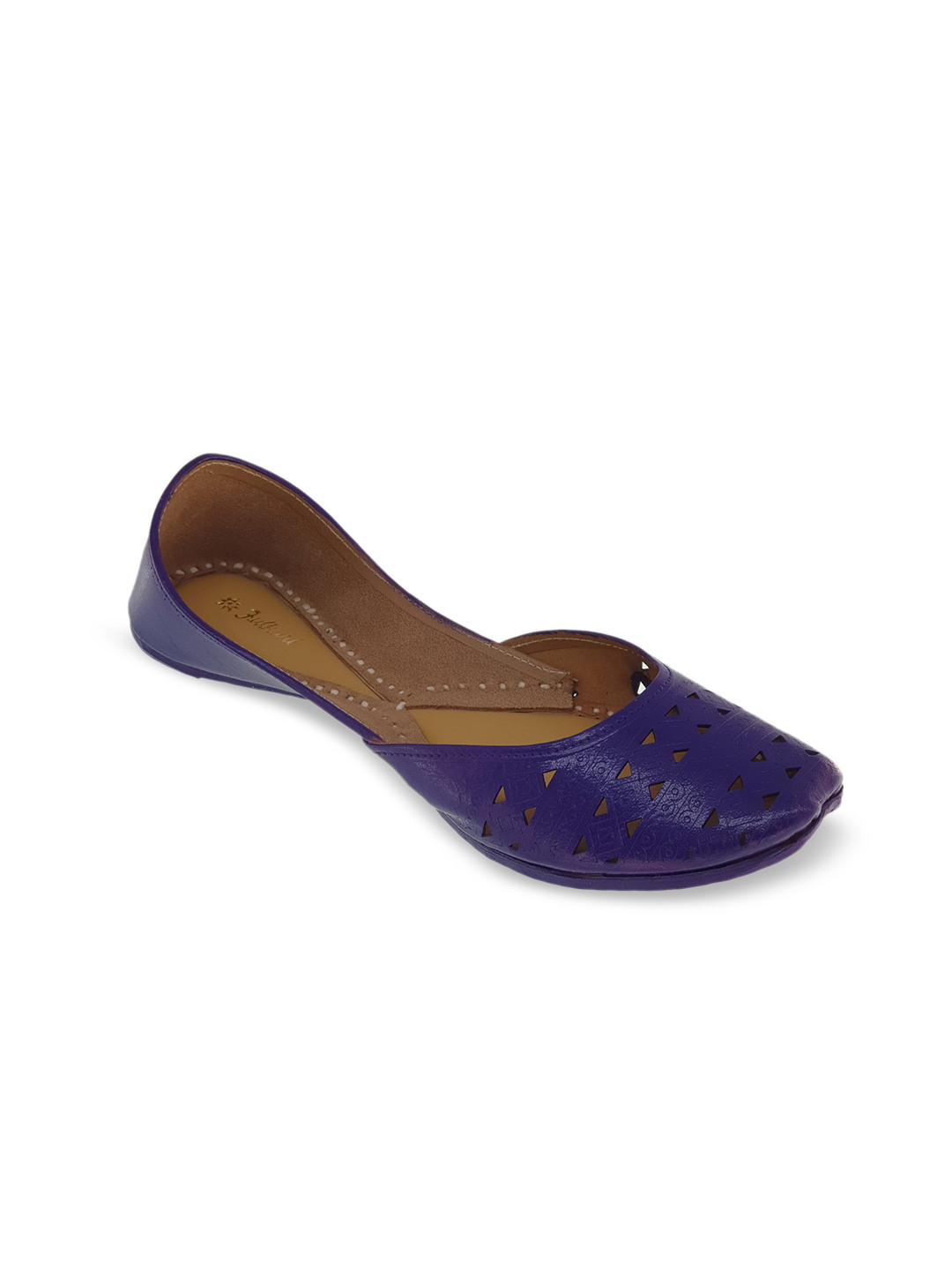 Fulkari Women Blue Mojaris with Laser Cuts Flats