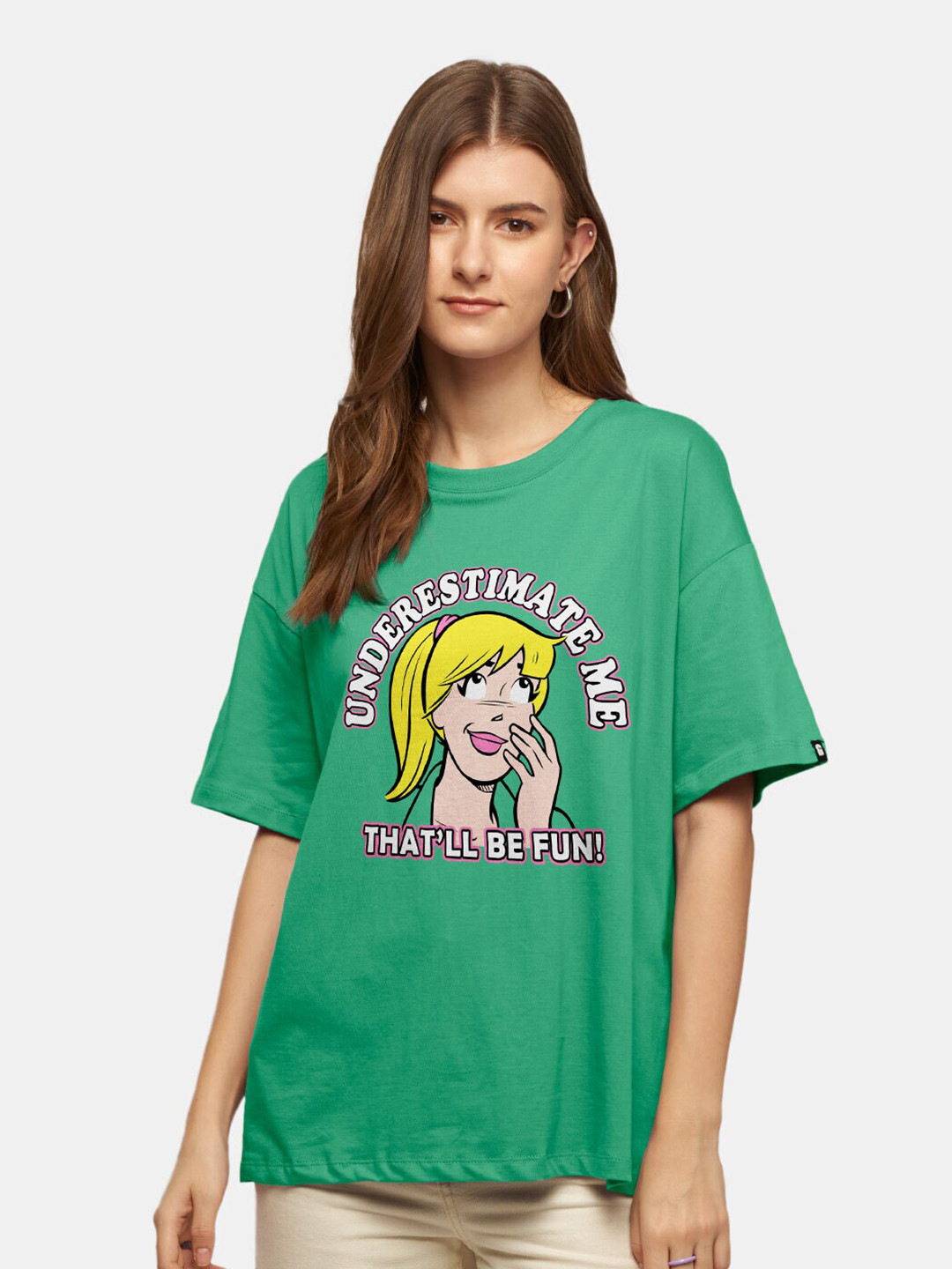 Buy The Souled Store Women Green Yellow Printed Drop Shoulder