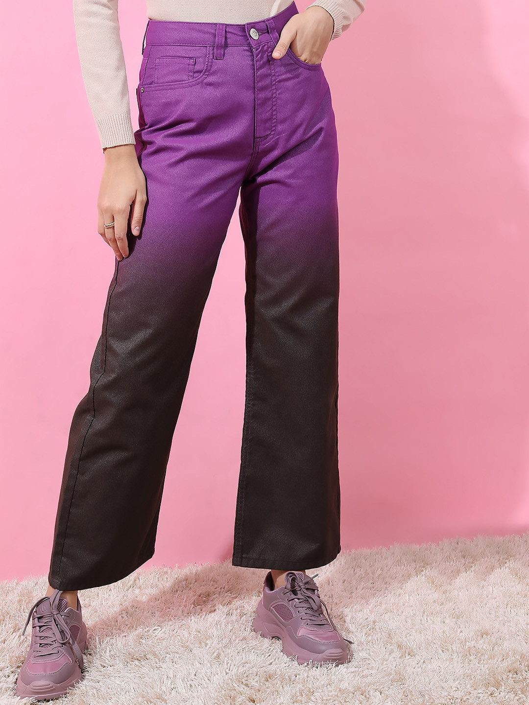 Tokyo Talkies Women Purple Cotton Dad Fit Jeans