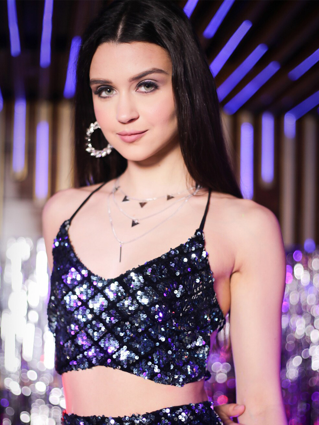 Sera Blue & Black Embellished Velvet Bralette Crop Top