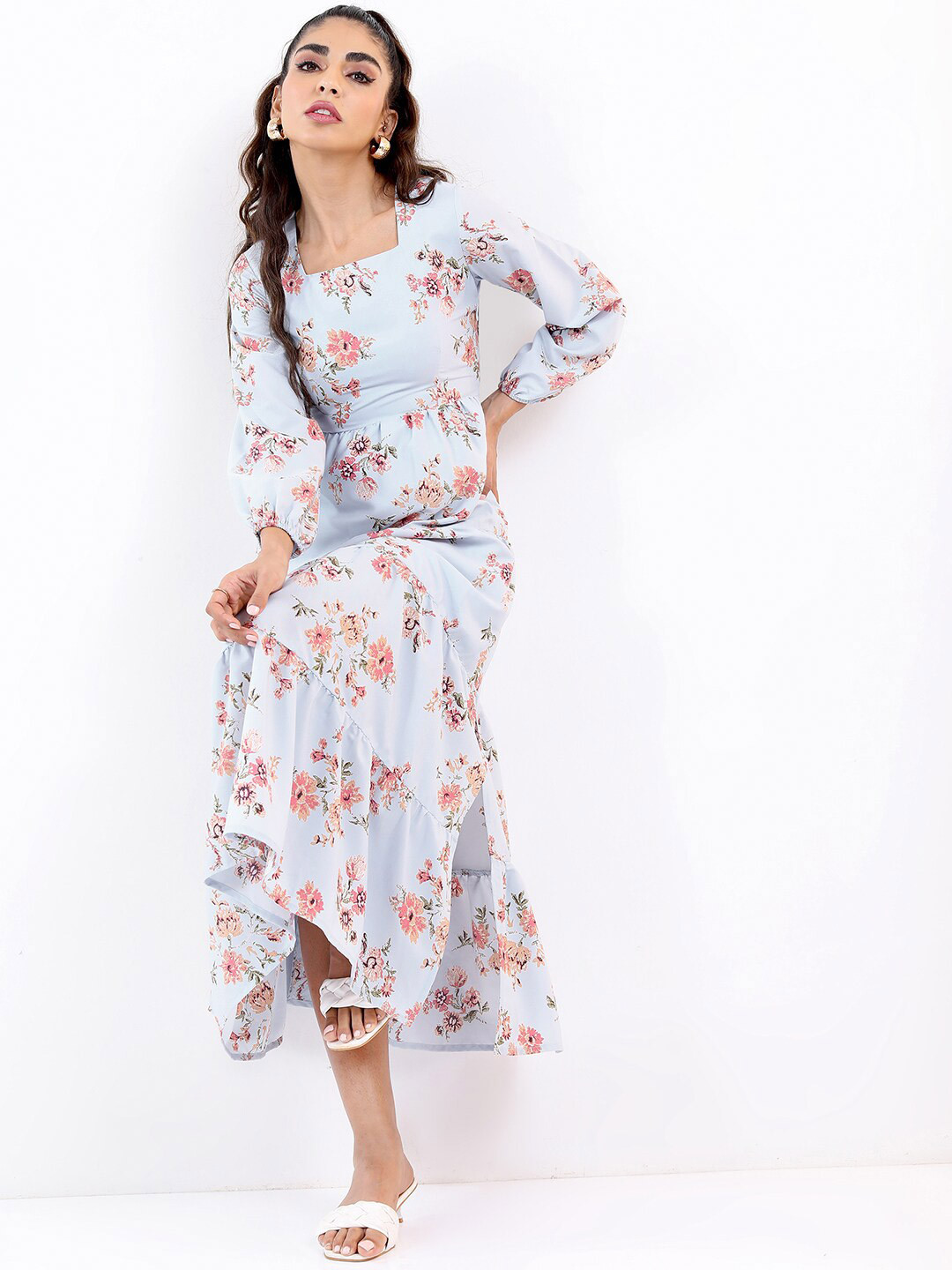 KETCH Blue Floral A-Line Midi Dress