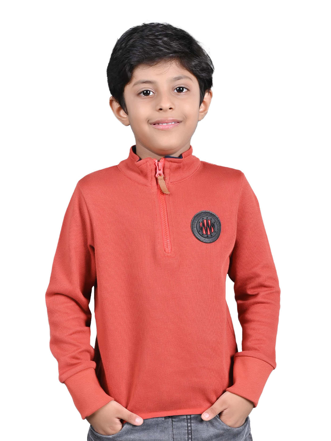 3PIN Boys Orange Mock Collar Sweatshirt