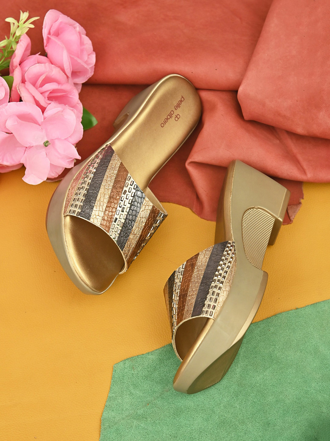 pelle albero Women Gold-Toned & Bronze-Toned Embellished Wedge Heels