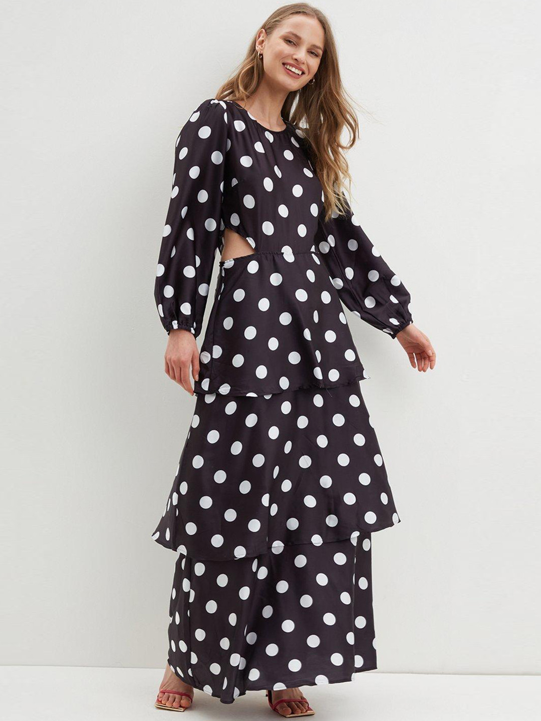 DOROTHY PERKINS Black & White Polka Dots Layered Maxi Dress