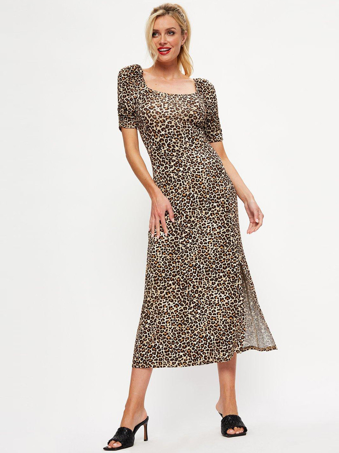 DOROTHY PERKINS Beige & Black Animal Print Maxi Midi Dress