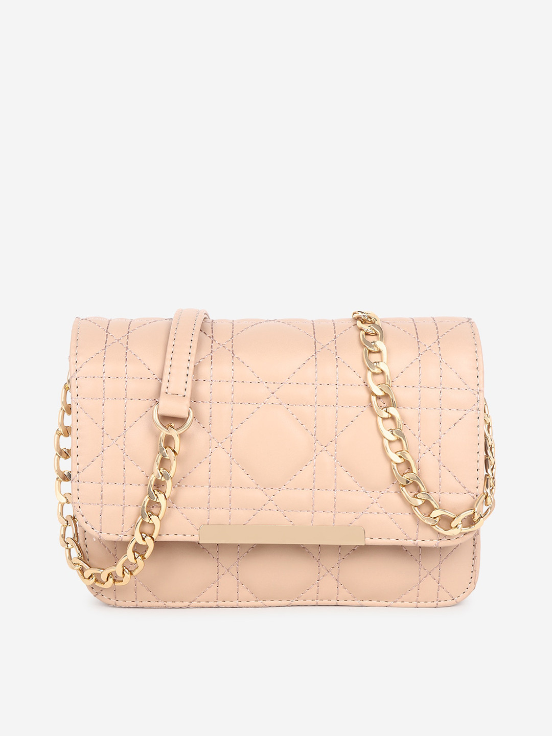 Black Spade Beige Textured PU Structured Sling Bag