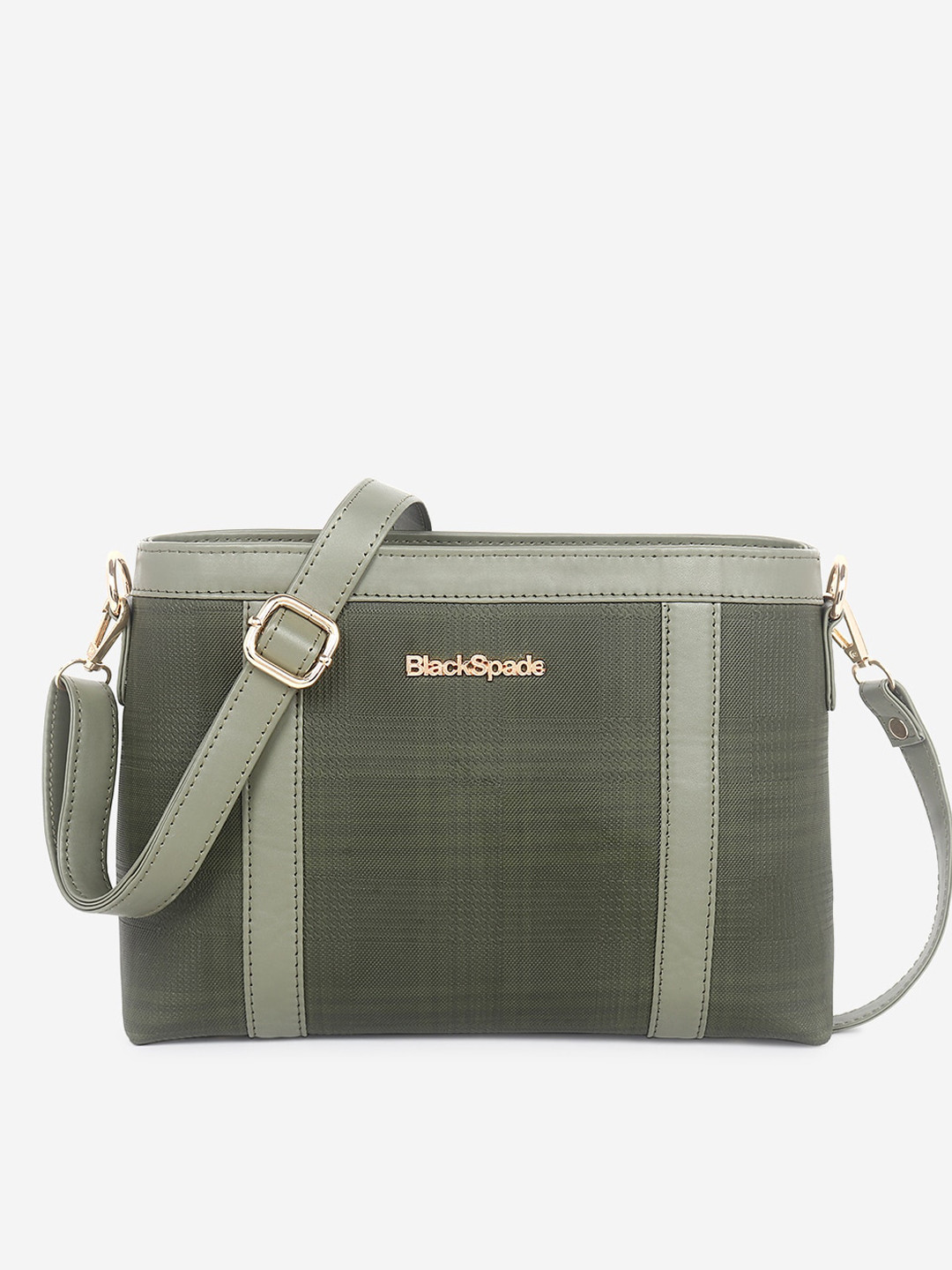 Black Spade Olive Green Checked Structured Sling Bag