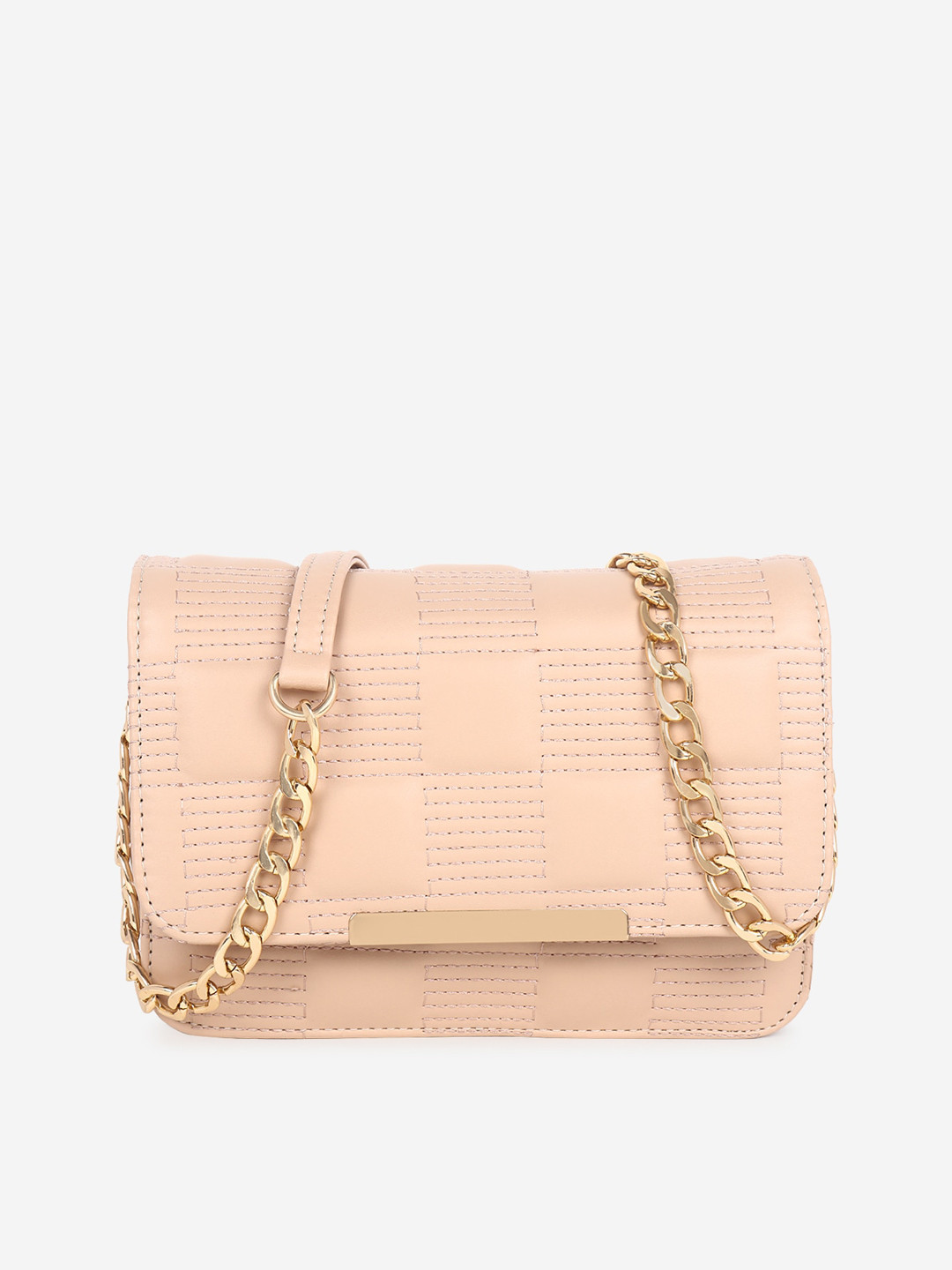 Black Spade Beige Textured Structured Sling Bag