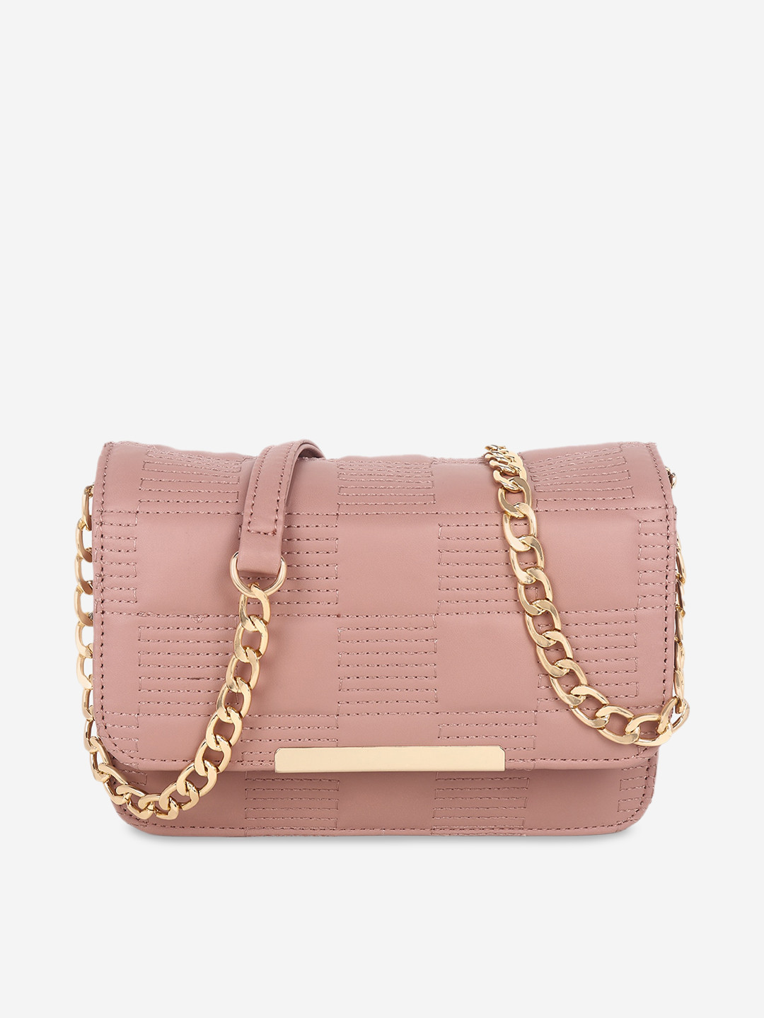 Black Spade Pink Textured Structured Sling Bag with Quilted