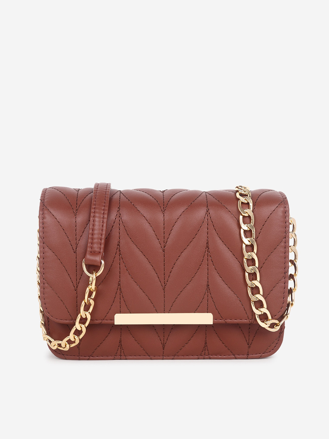 Black Spade Brown Textured Structured Sling Bag with Quilted