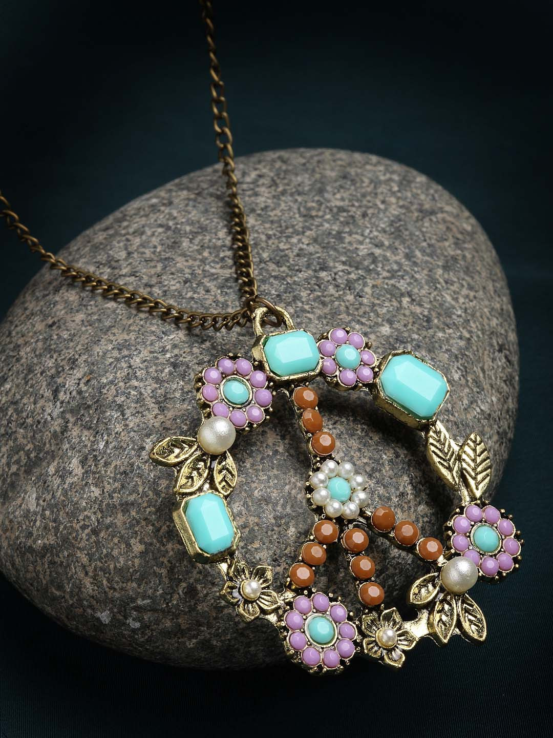 VOGUE PANASH Gold-Toned & Lavender Brass Gold-Plated Antique Chain