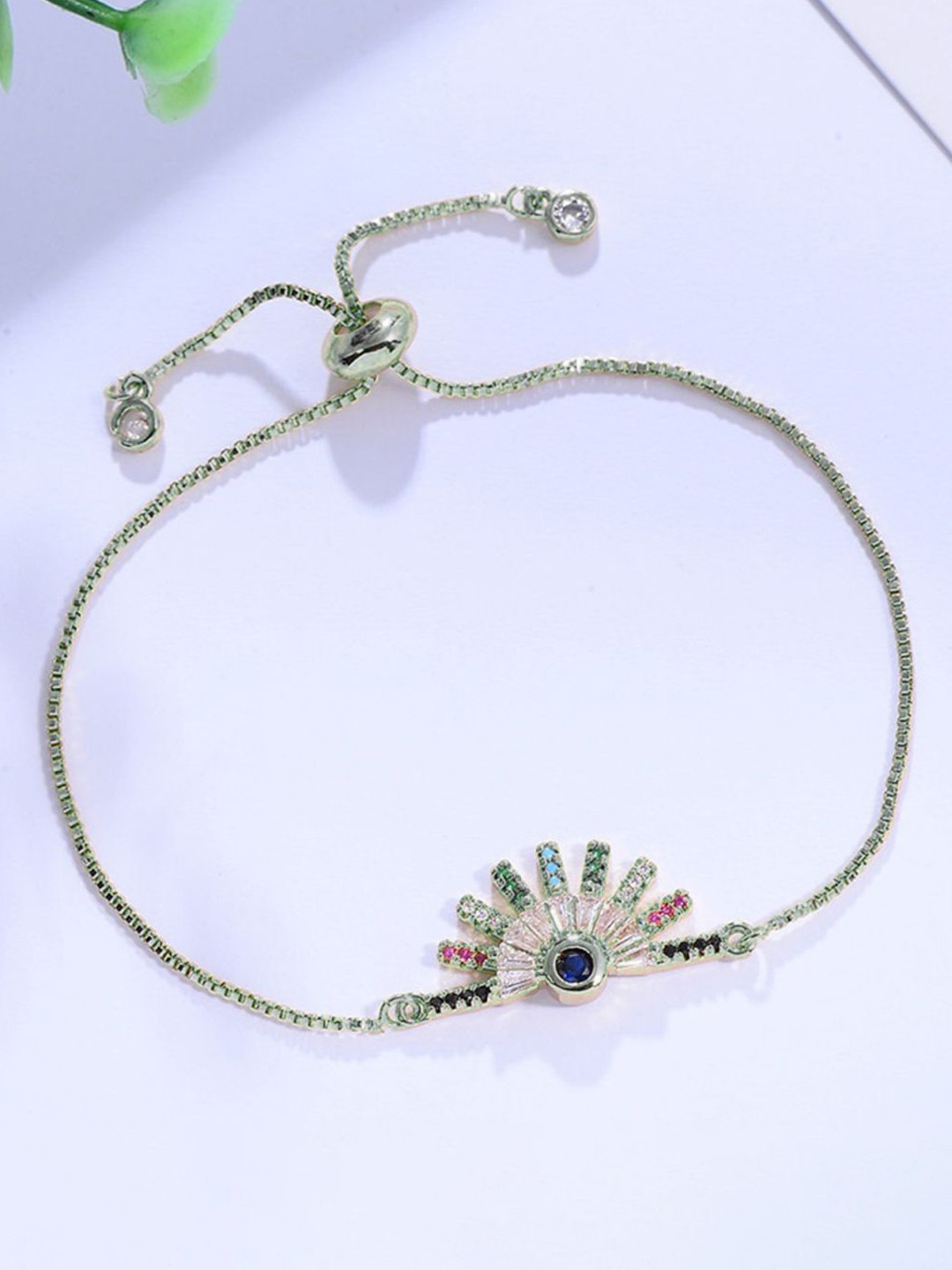 ZIVOM Women Silver-Toned & White Brass Cubic Zirconia Antique Silver-Plated Link Bracelet