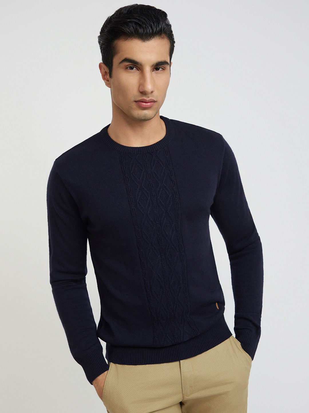Raymond Men Blue Cable Knit Pullover Sweater