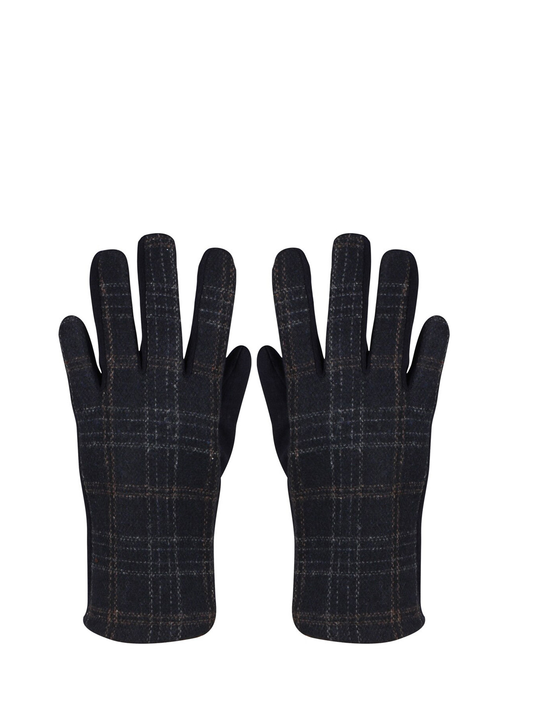 Bonjour Men Navy Blue Checked Winter Gloves