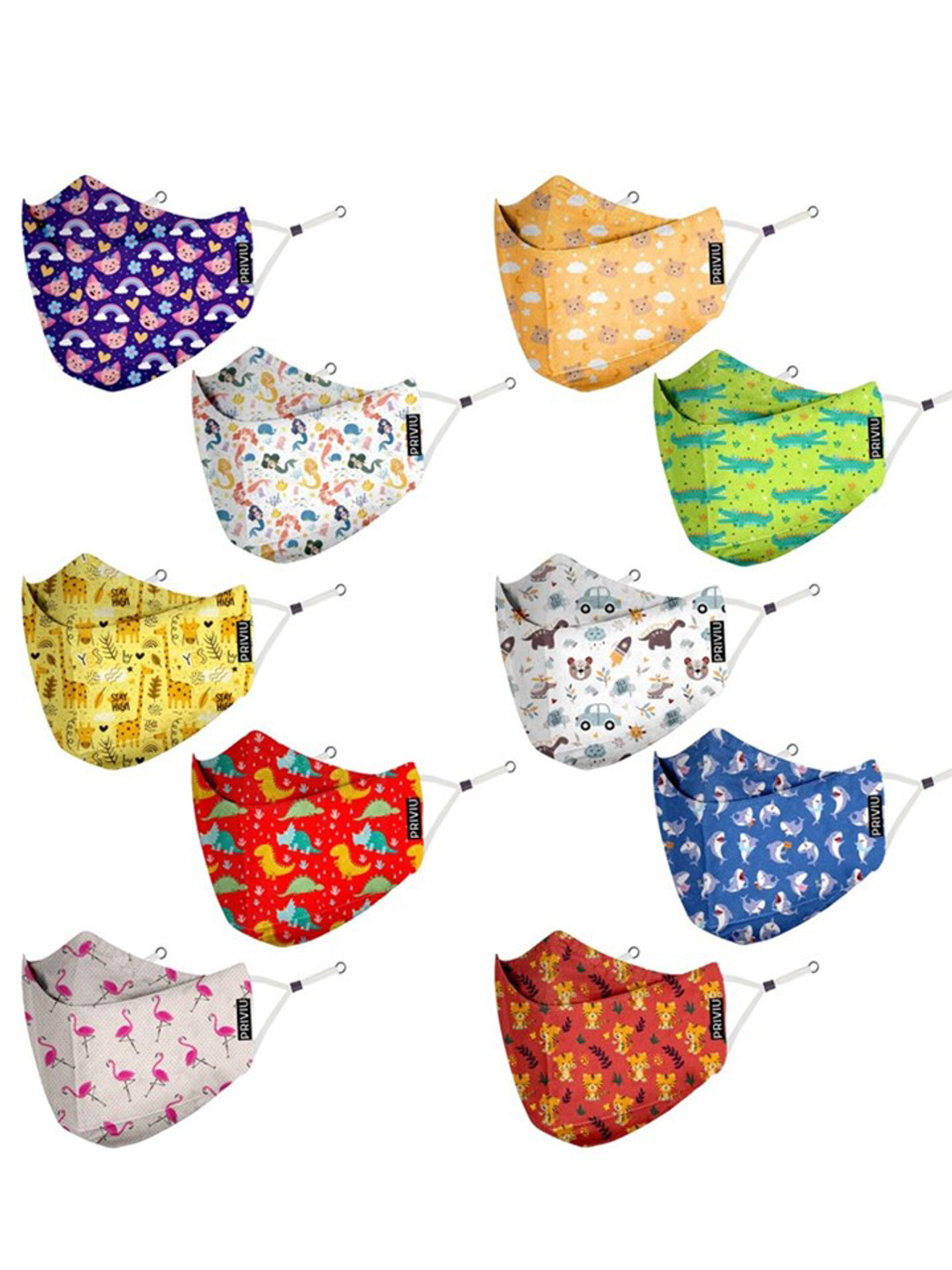 PRIVIU Kids Pack Of 10 Printed 4-Ply N95 Reusable Outdoor Masks