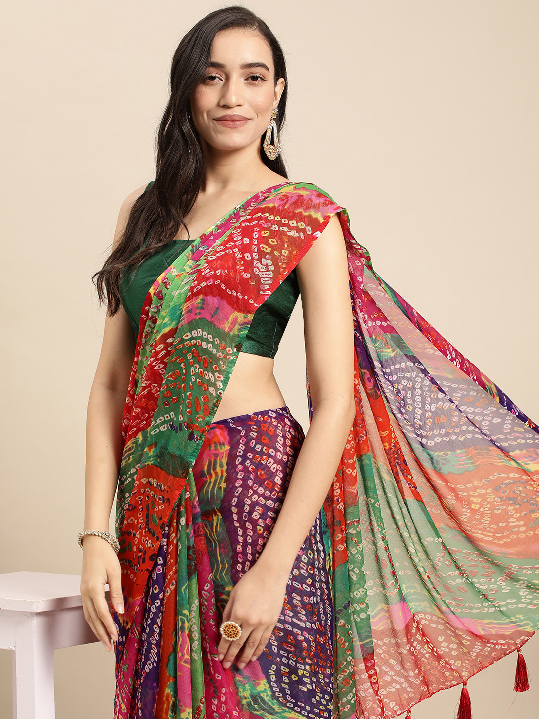 Rani Saahiba Multicoloured Bandhani Saree