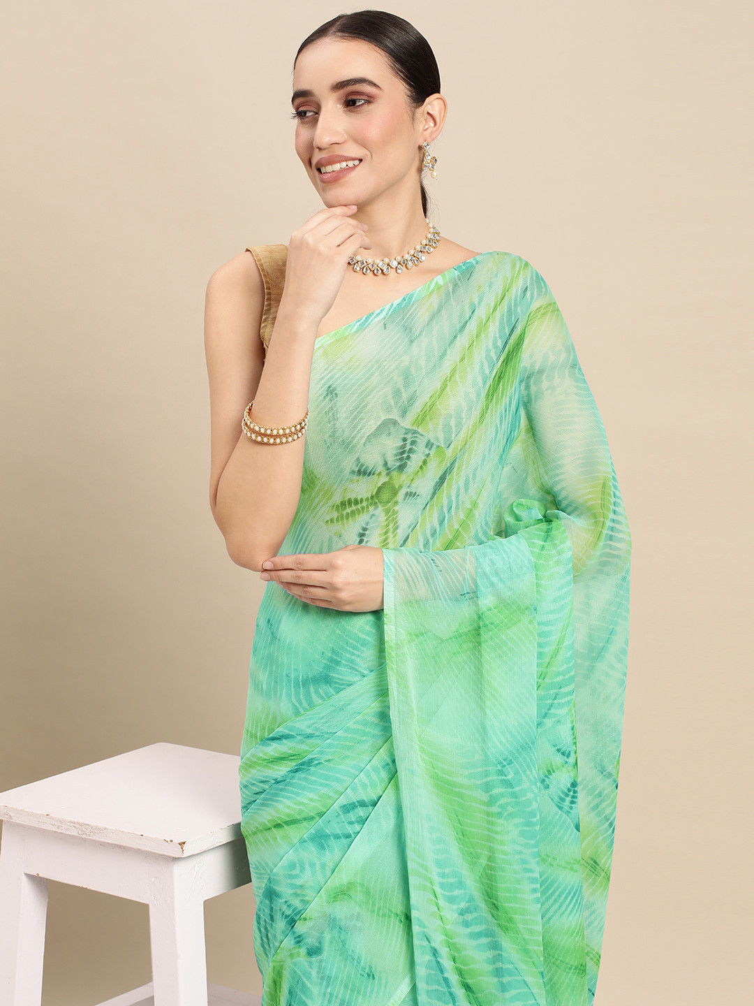 Rani Saahiba Turquoise Blue & Green Tie and Dye Saree