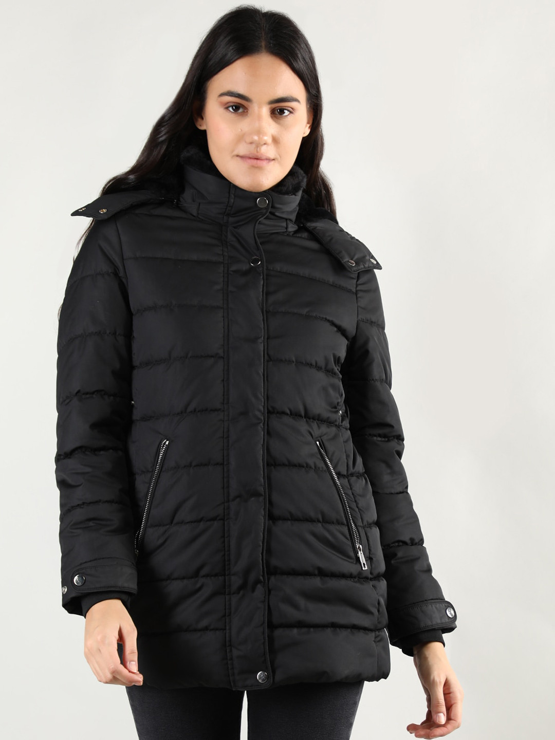 LURE URBAN Women Black Longline Padded Jacket