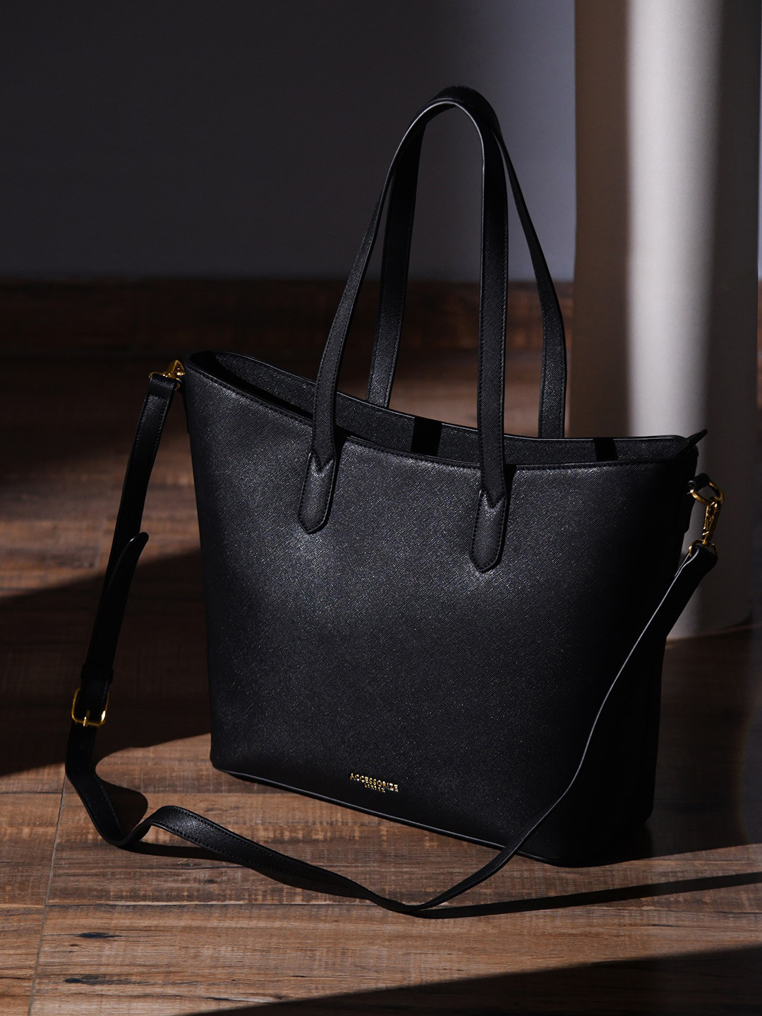 Accessorize London Women Faux Leather Black Daffodil Tote Bag