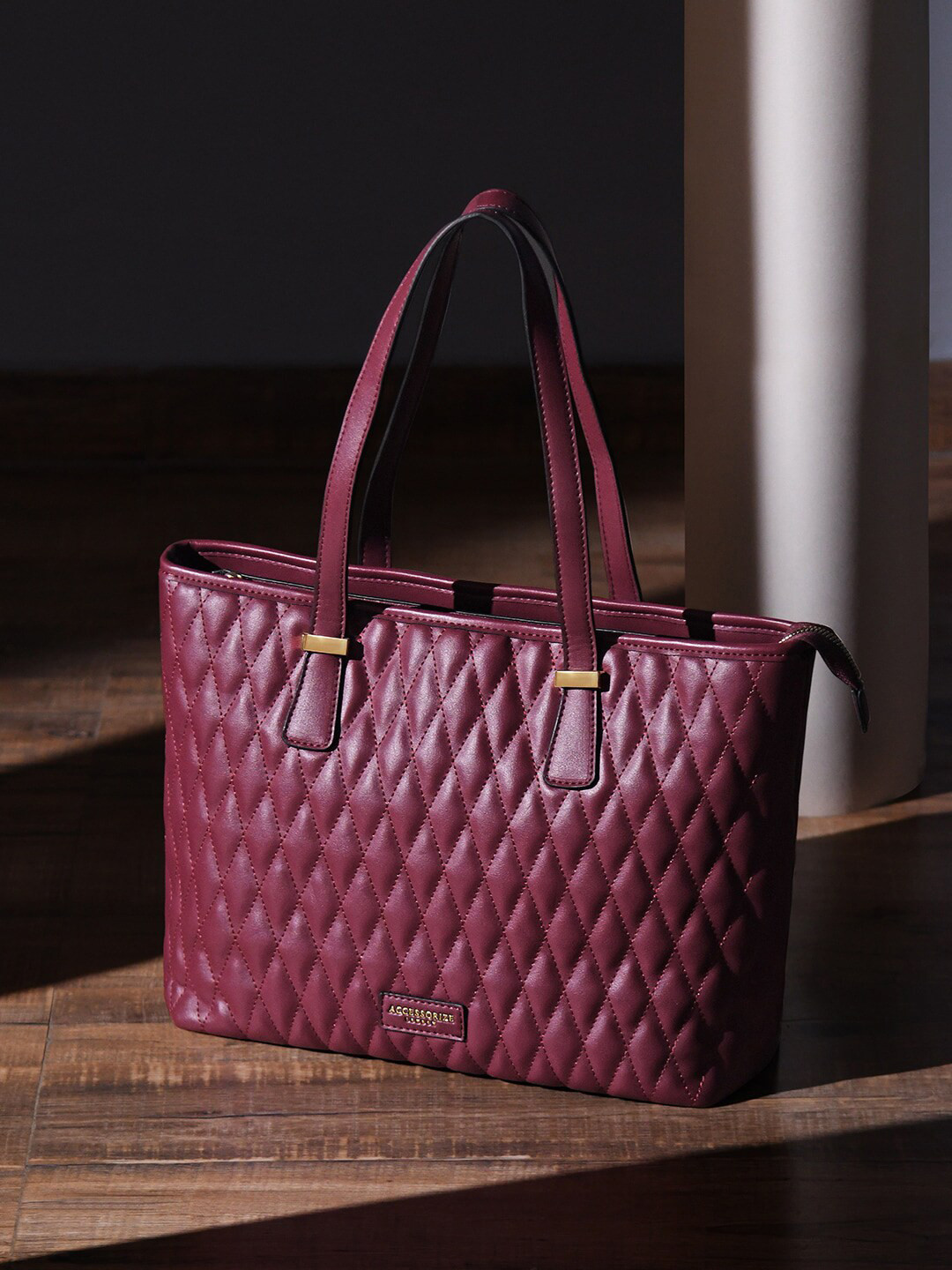 Accessorize Faux Leather Maroon Lannister Quilted Tote Bag