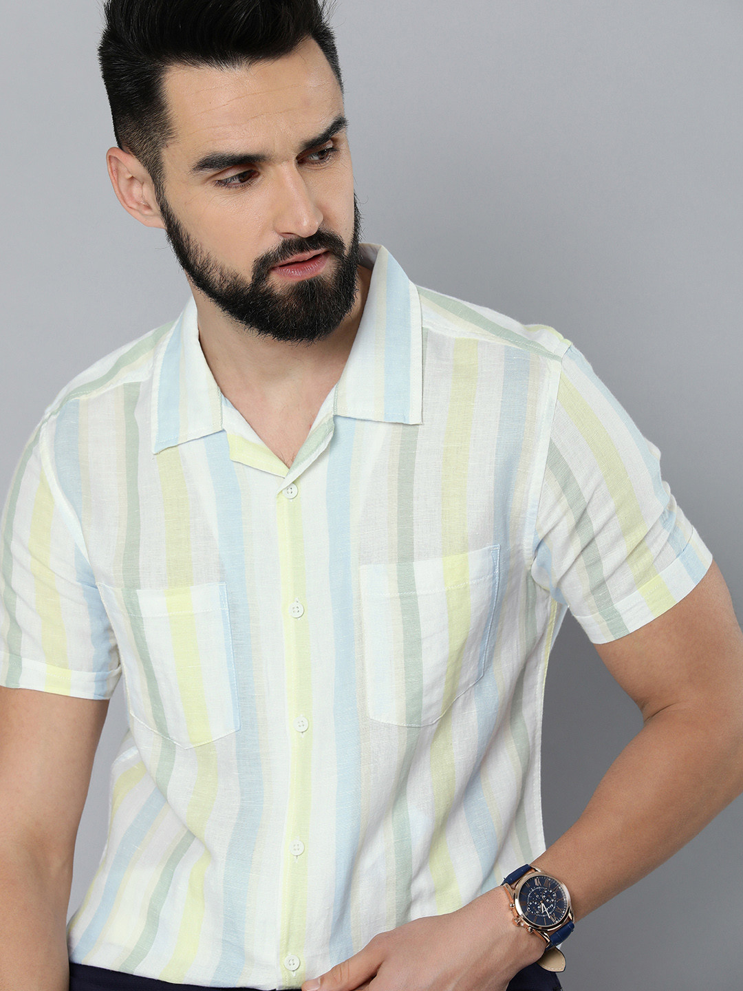 HERE&NOW Men Pure Cotton Slim Fit Striped Casual Shirt