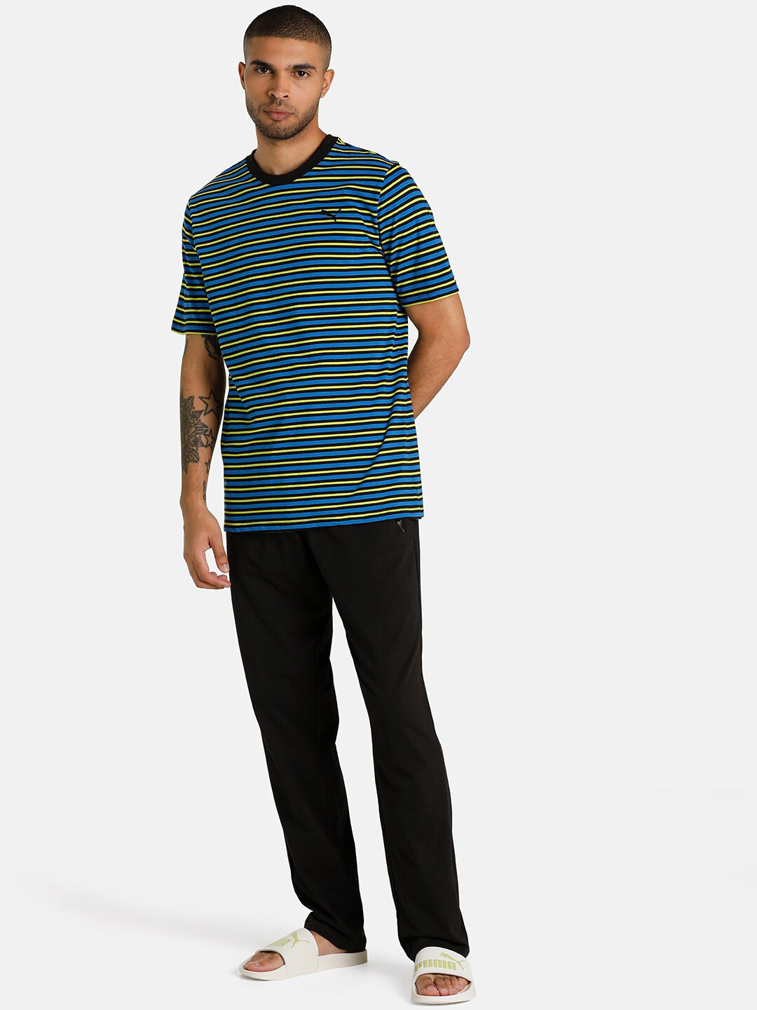Puma Men Striped T-Shirt & Joggers Set