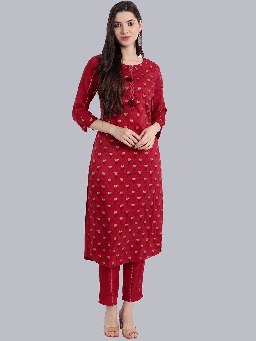 NH KAPDEWALA Ethnic Motifs Printed Pure Cotton Kurta With Trousers