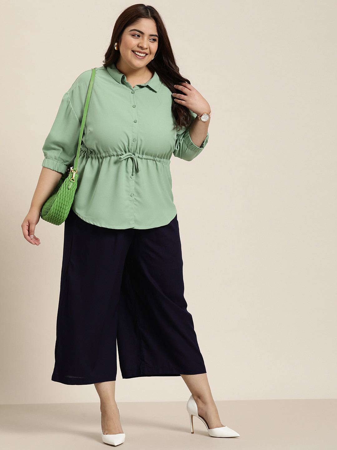 Sztori Plus Size Tie-Up Waist Opaque Casual Shirt