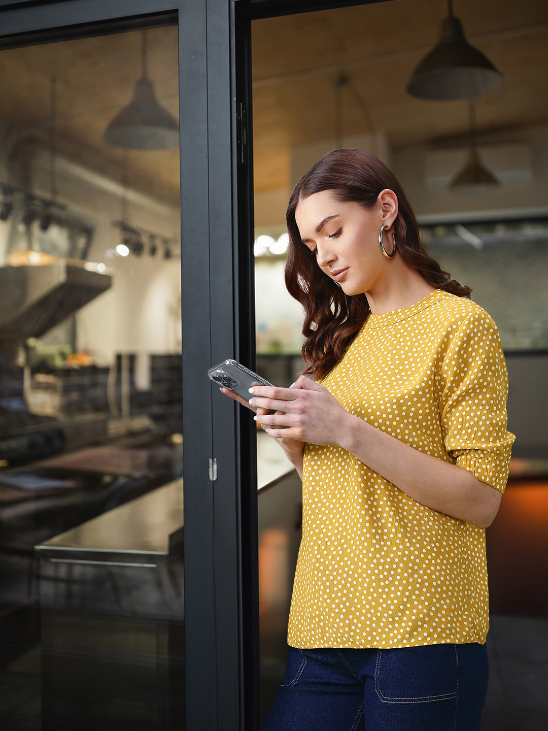 Vero Moda VM RITYL Mustard Yellow Printed Extended Sleeves Top
