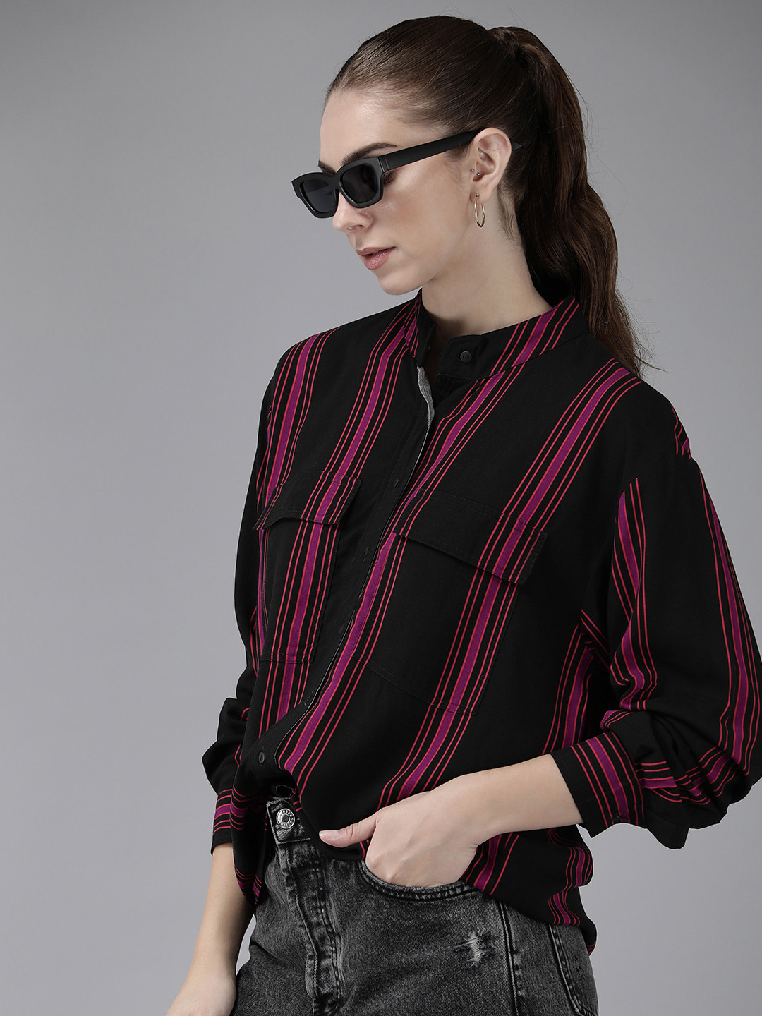 Roadster Women Multi Stripes Opaque Casual Shirt With Pockets