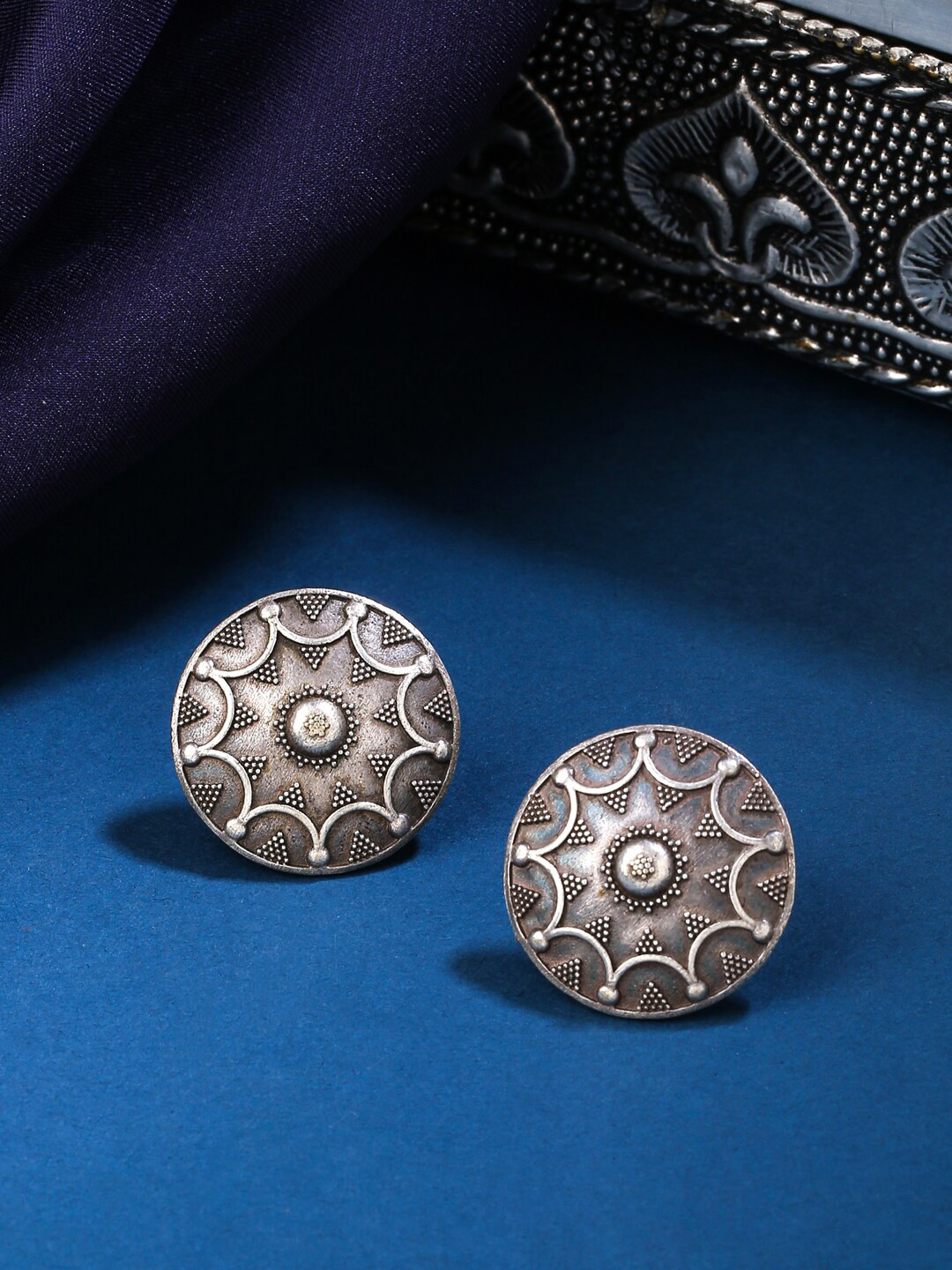 THE AAB STUDIO Silver-Plated Oxidised Circular Studs Earrings