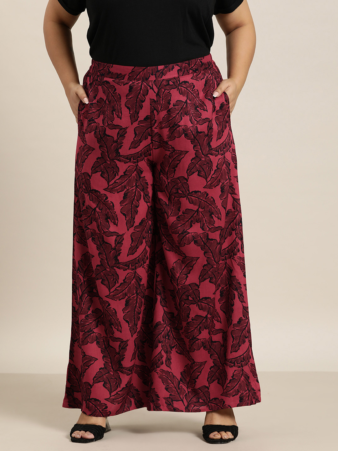 Sztori Plus Size Women Tropical Printed Ethnic Trousers