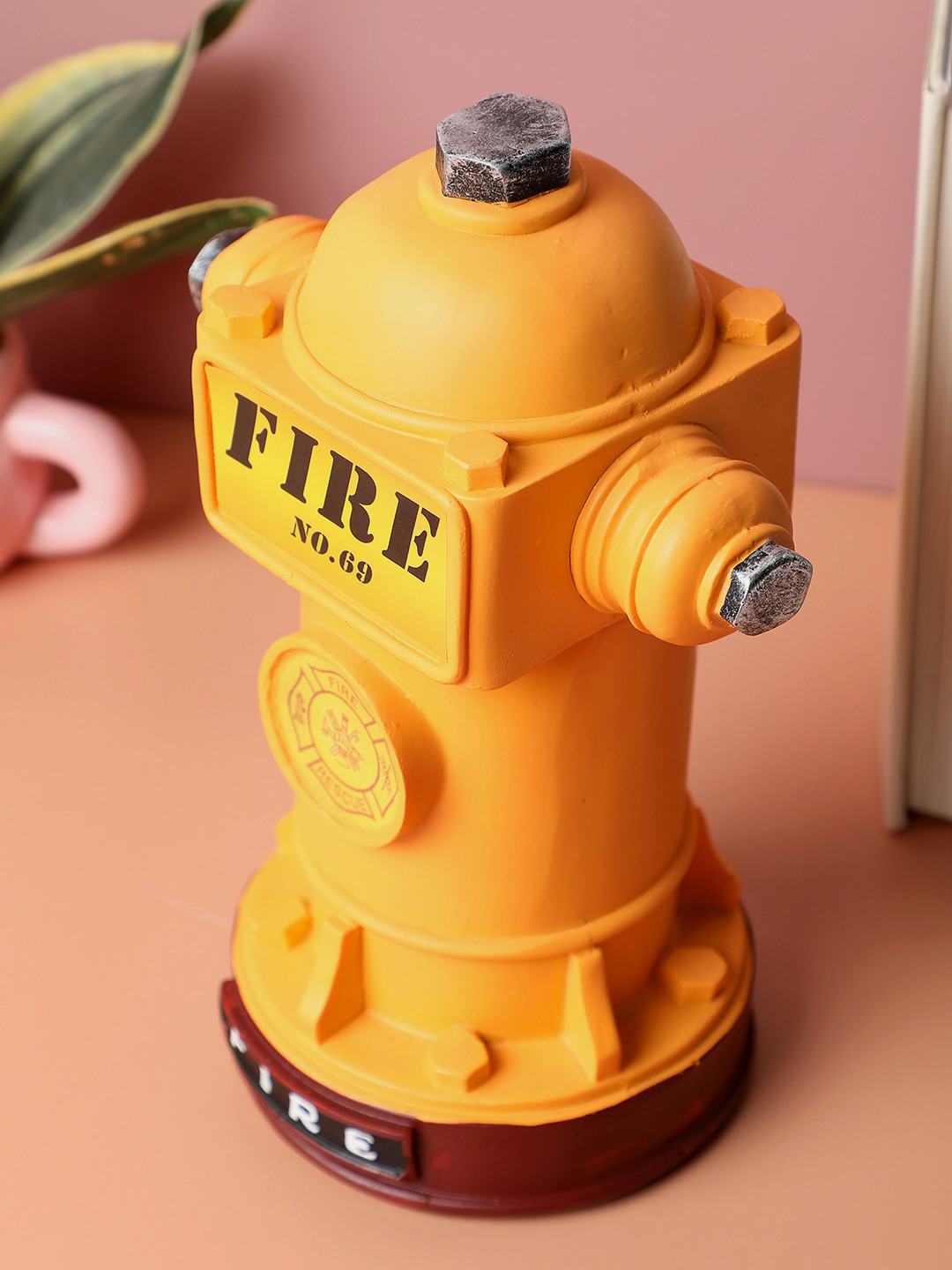 Bonhomie Fire Hydrant Money Bank Yellow Ceramic Matte Living Room Extra Large Showpiece - 9.8 Inches