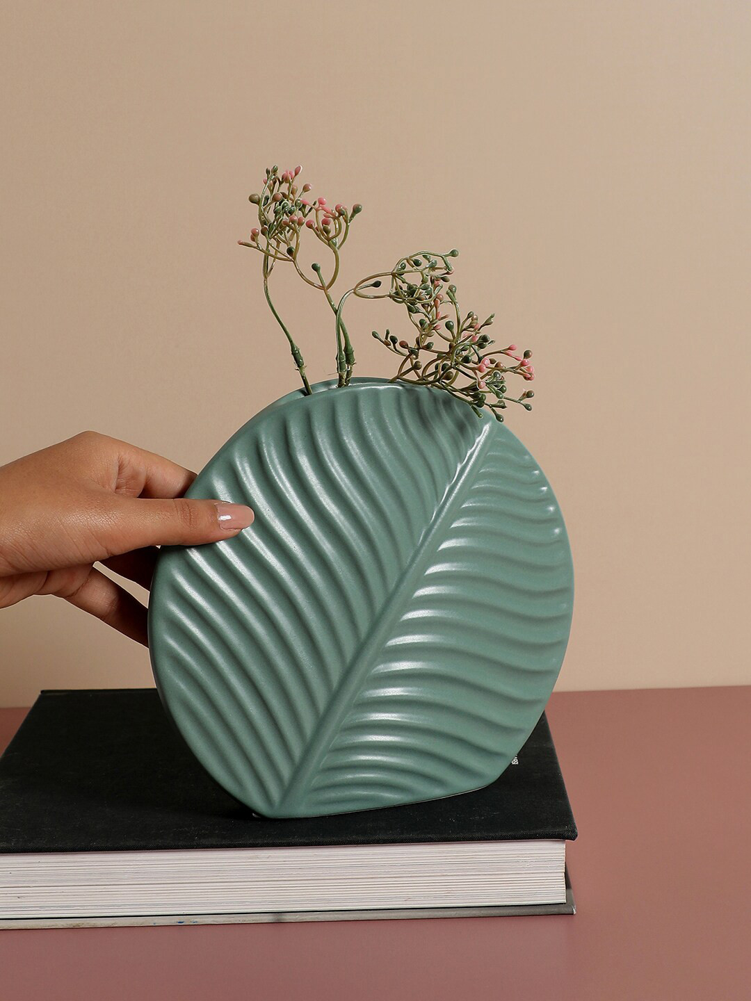 Bonhomie Green Leaf Shaped Ceramic Vase