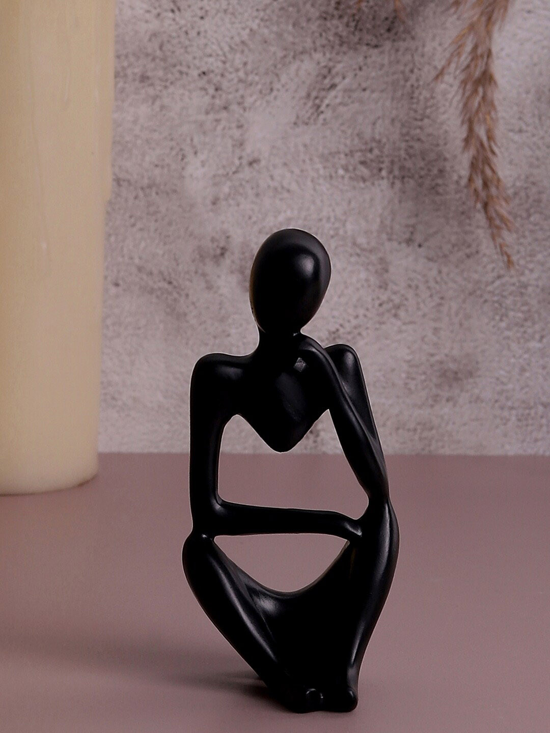 Bonhomie Feminine Figurine Sitting Black Ceramic Glossy Living Room Medium Showpiece - 4.7 Inches