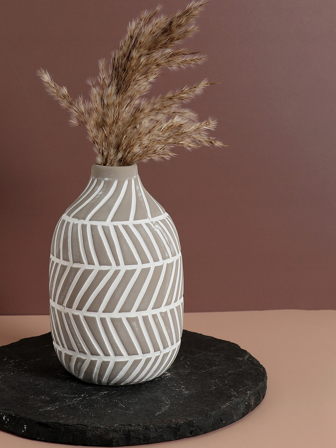 Bonhomie Beige & White Textured Ceramic Vase