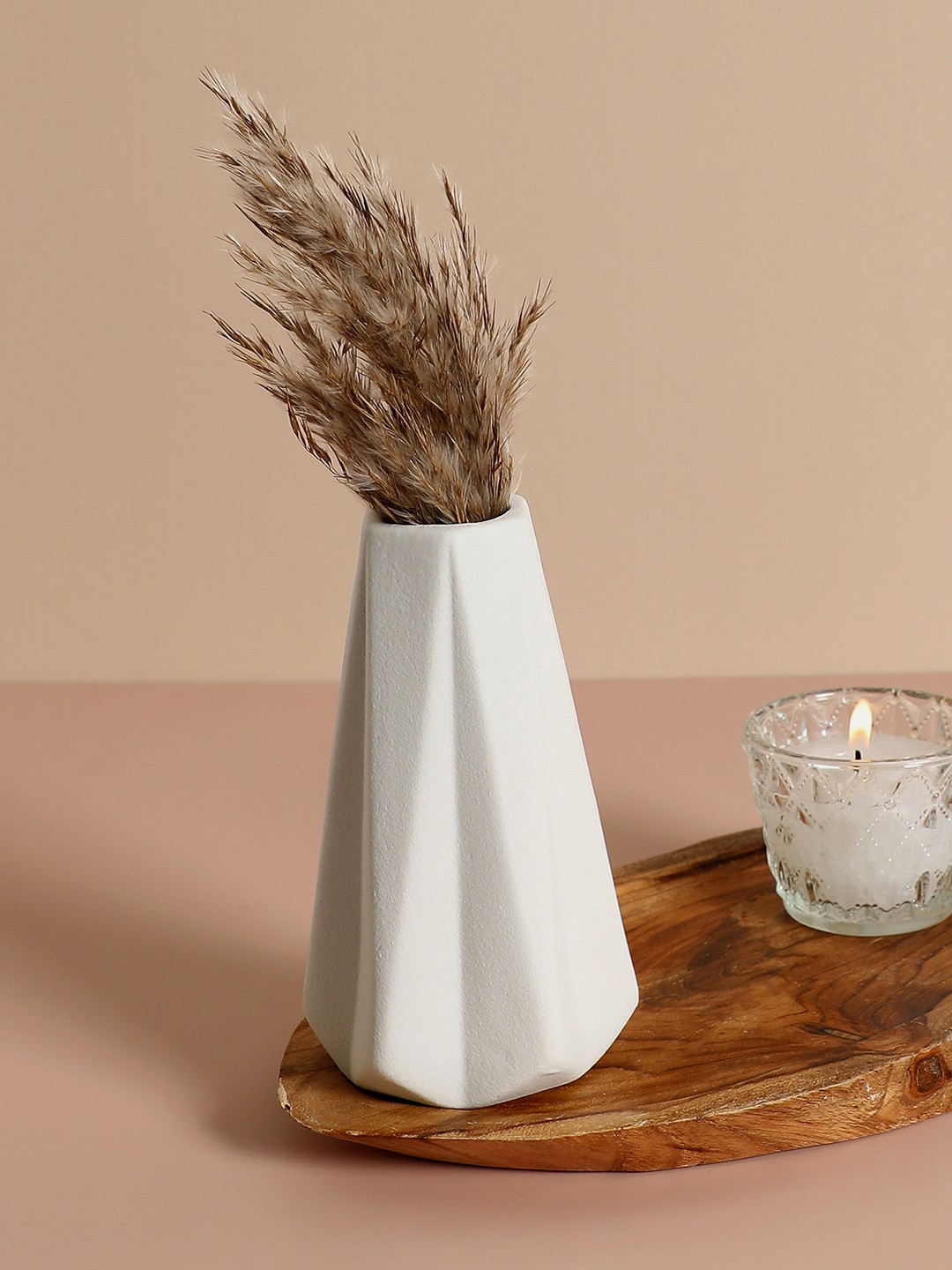 Bonhomie White Ceramic Geometrical Flower Vase