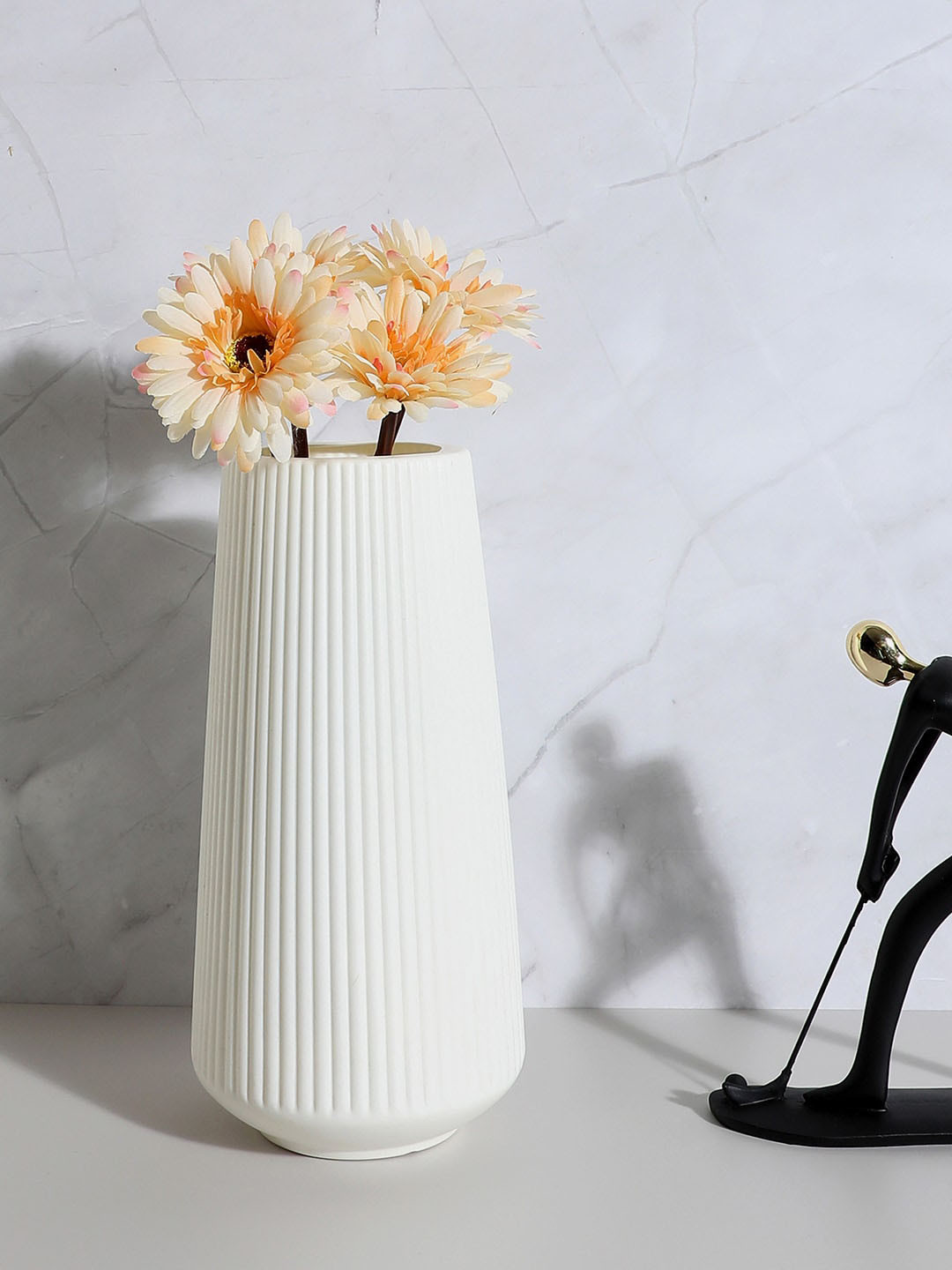 Bonhomie White Striped Ceramic Vase