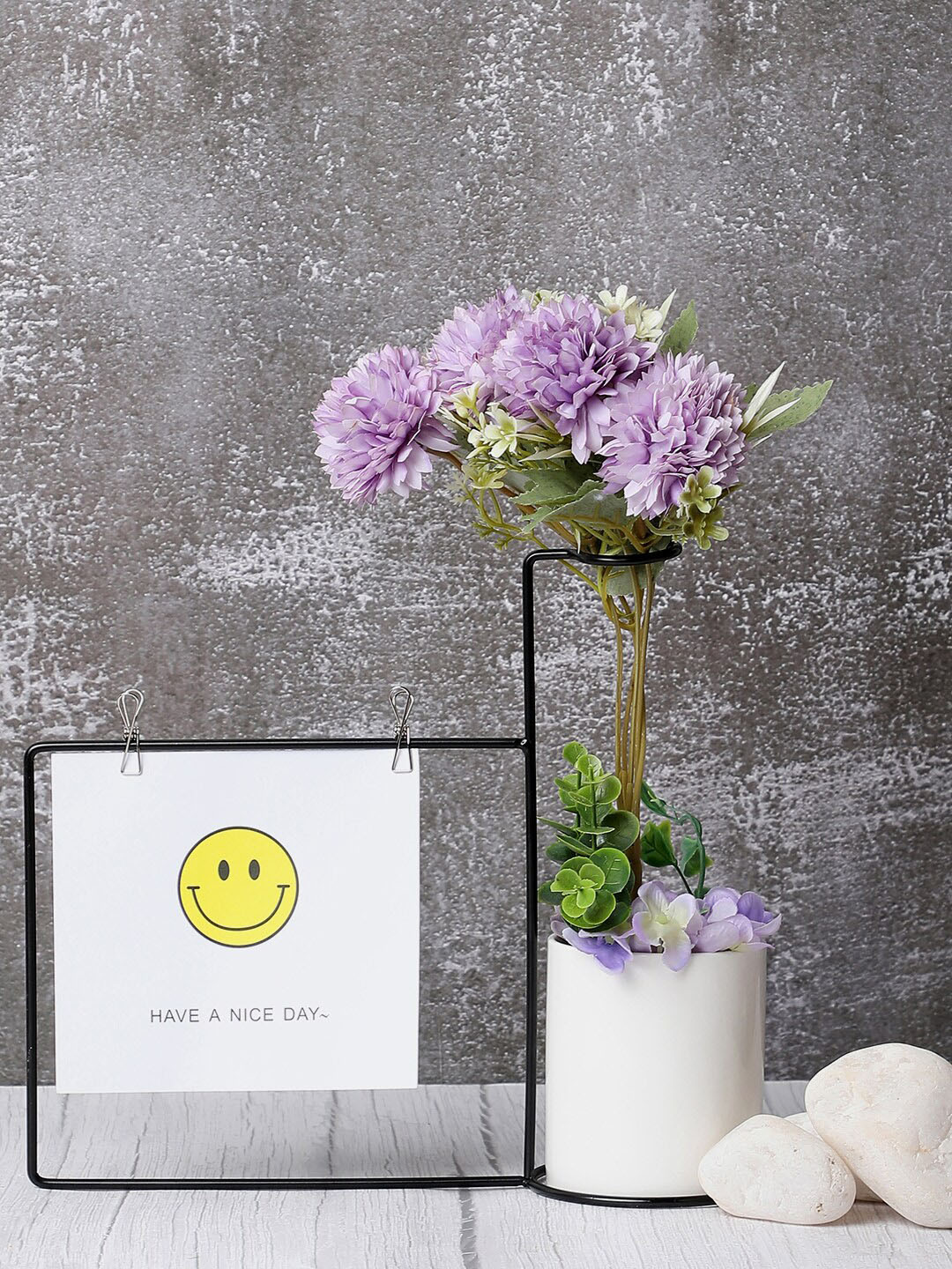 Bonhomie White & Gold-Toned Ceramic Planters With Metal Stand