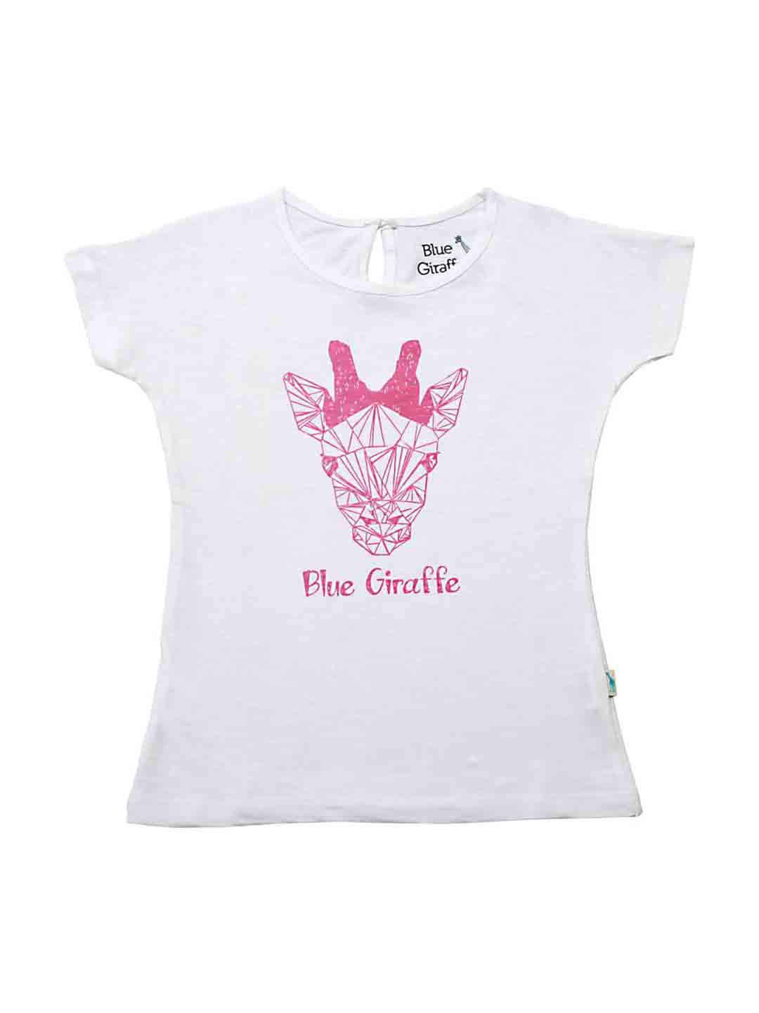 Blue Giraffe Girls White Printed Top