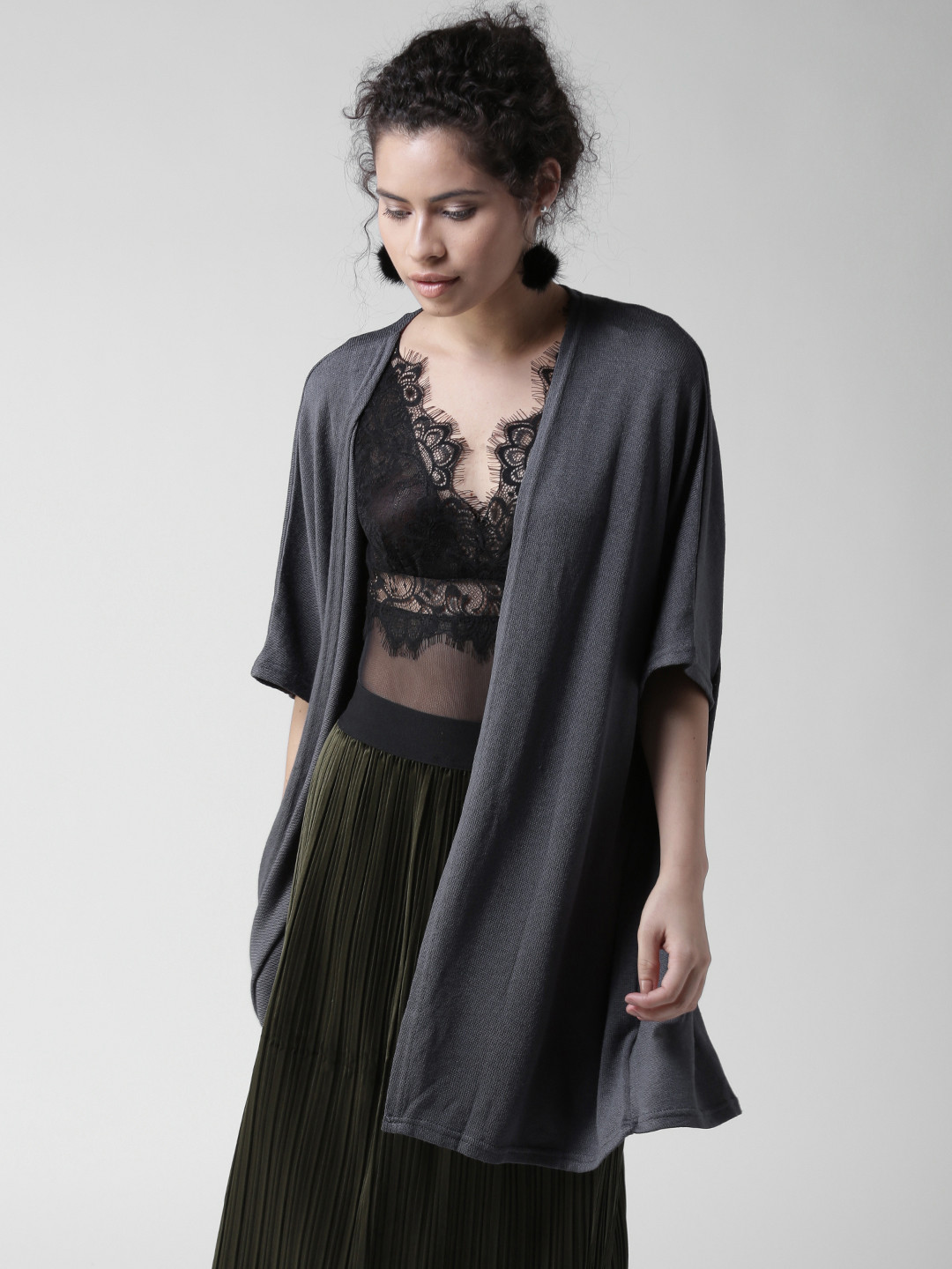 Buy FOREVER 21 Women Charcoal Grey Longline Shrug Shrug for