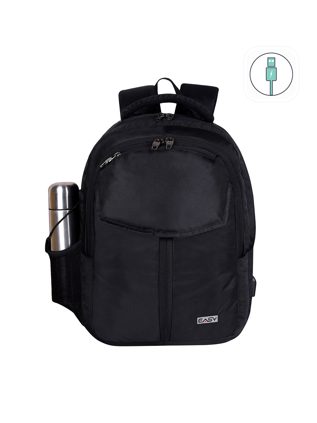 EASY Unisex Black Backpack with USB Charging Port