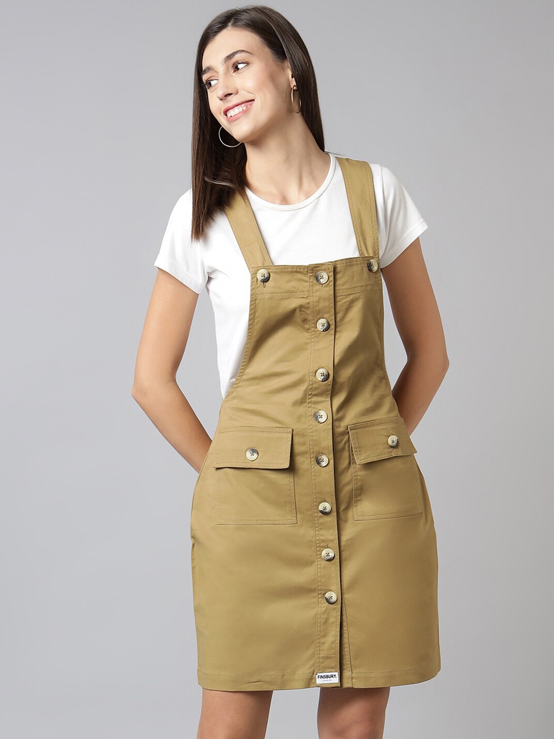 Buy FINSBURY LONDON Women's Dungaree Dress with Contrast Piping