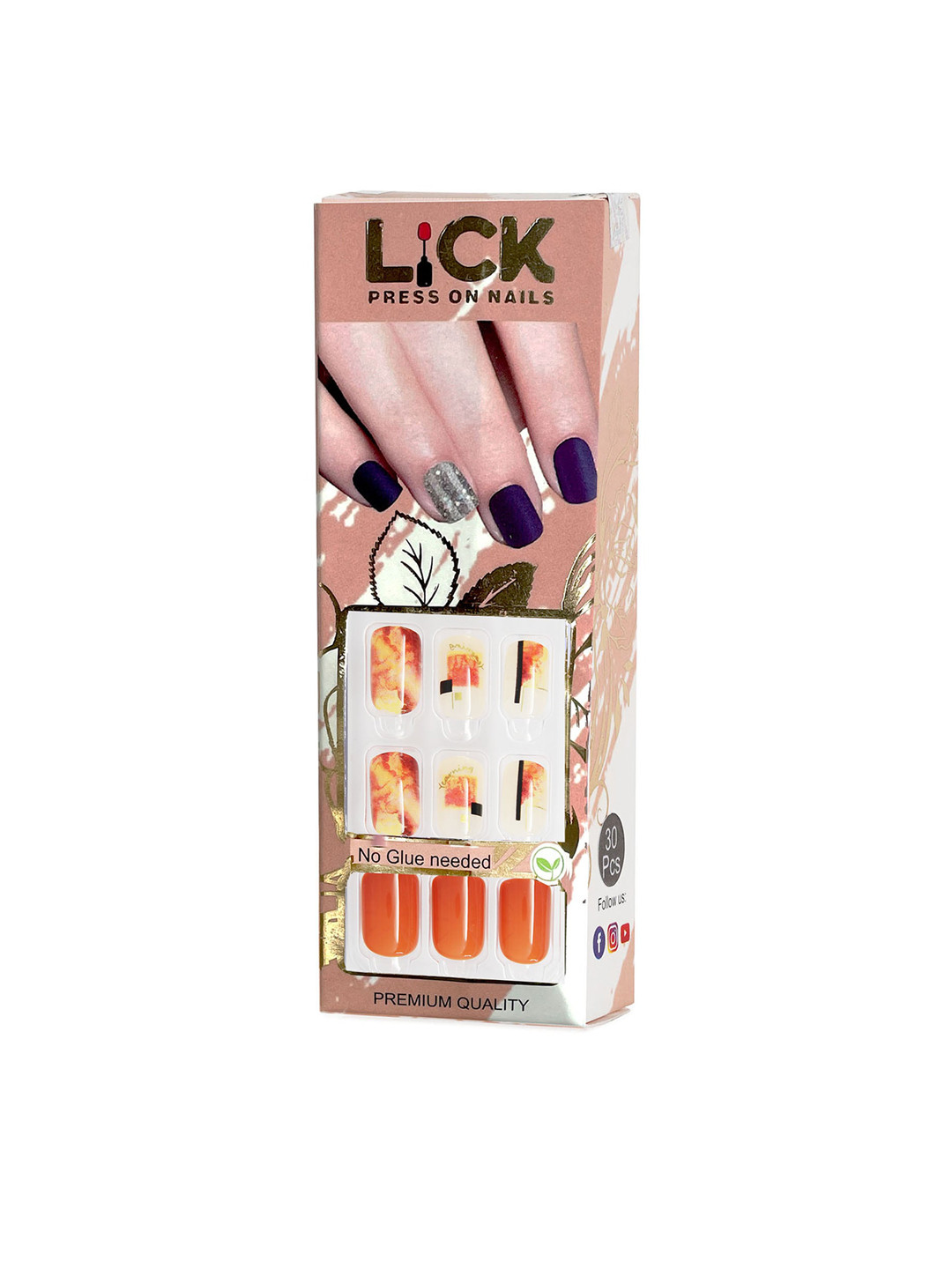 LICK 12 Pcs Red Square Shape Artificial Stick On Nails With Application Kit