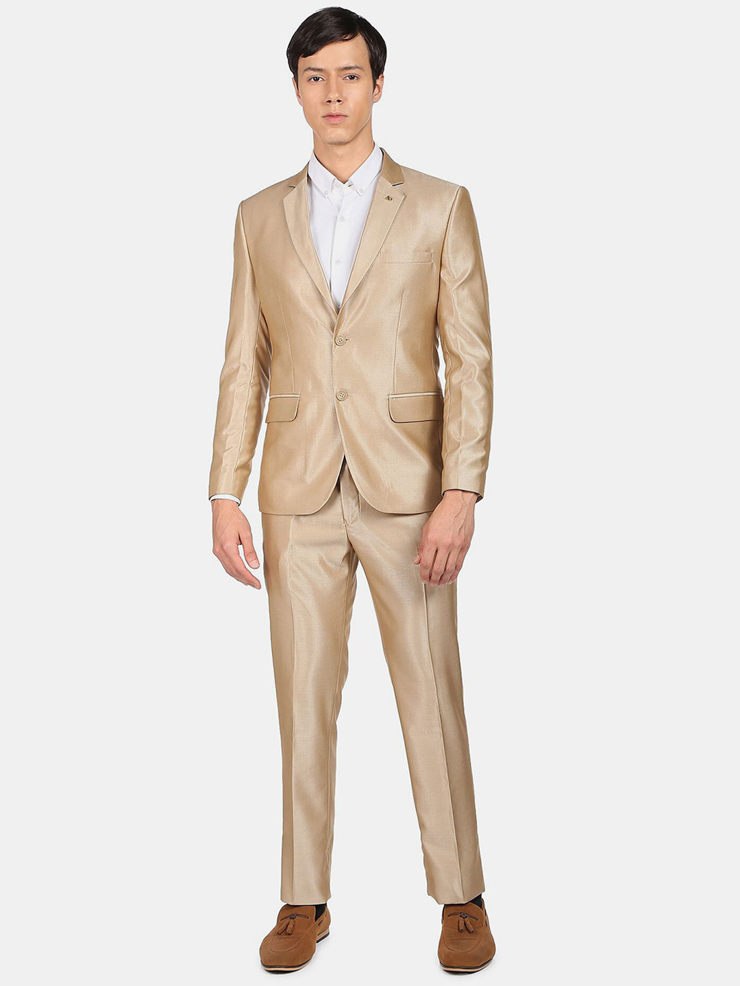 AD By Arvind Oxford Men Khaki Single Breasted Tailored-Fit Two Piece Suit