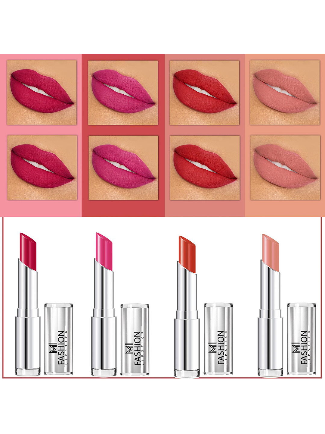 MI FASHION Set of 4 Soft Matte Long Wear Lipsticks 14 g Each - Shade 13, 14, 16, 25