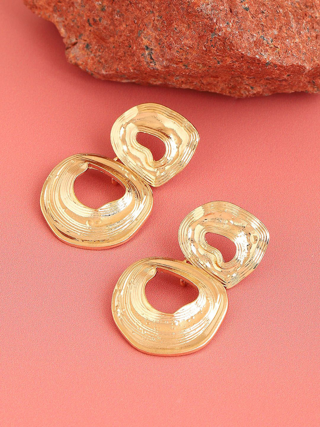 SOHI Gold-Plated Contemporary Drop Earrings