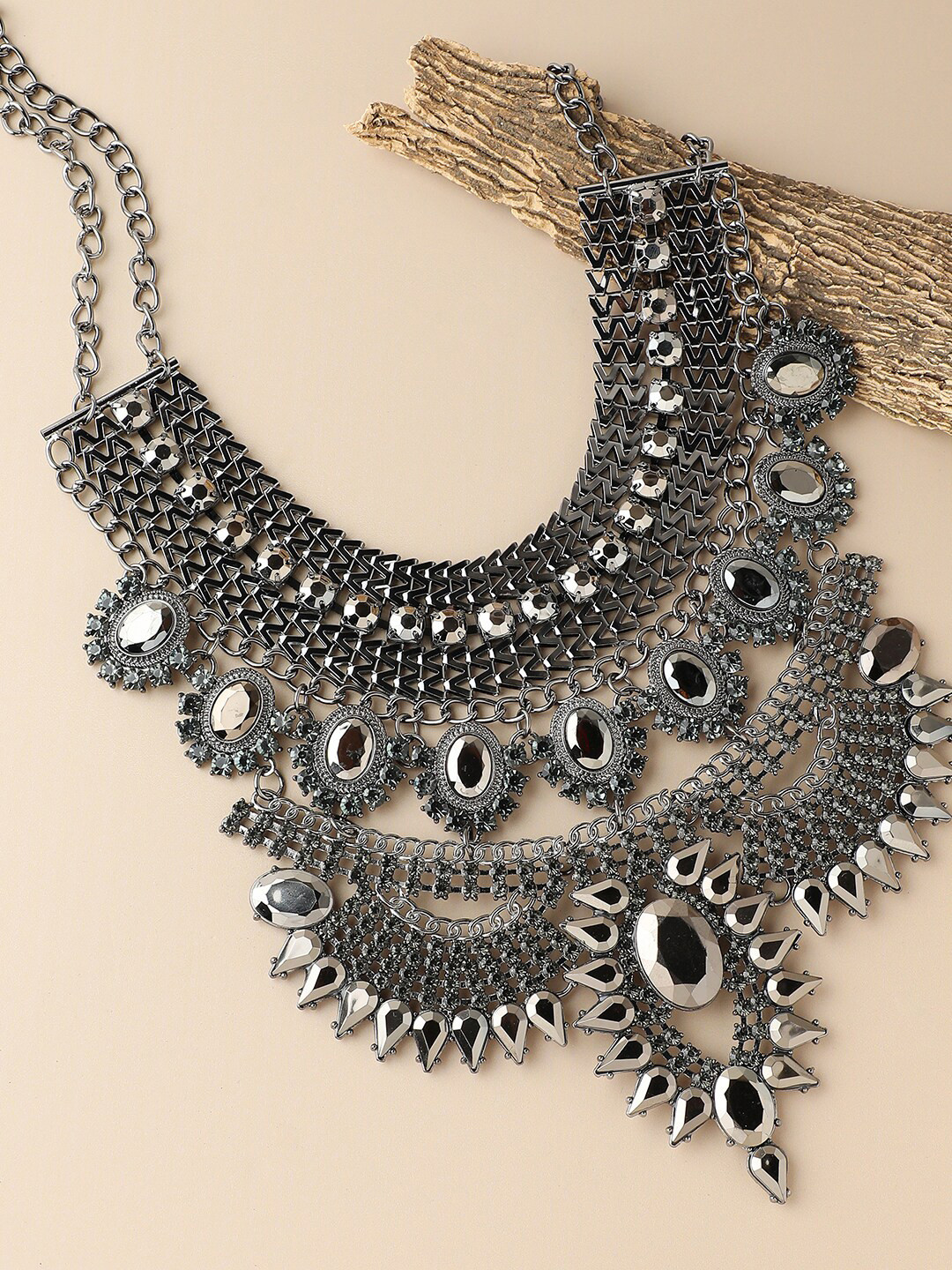 SOHI Silver-Plated & White Designer Stone Statement Necklace